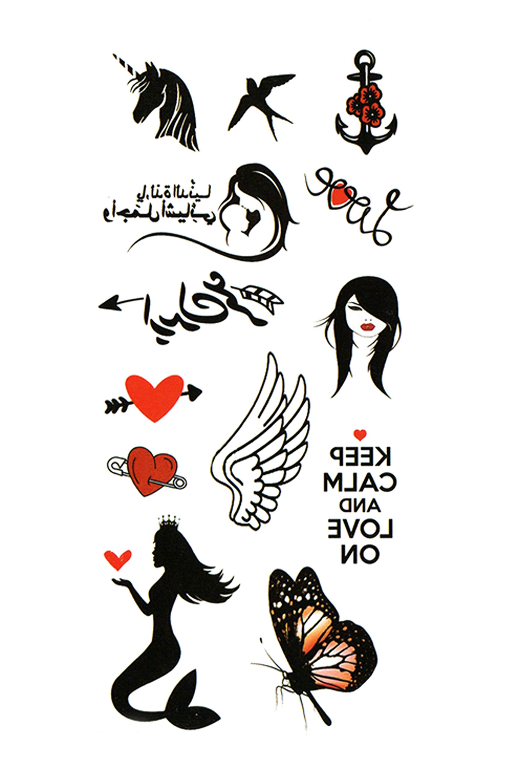 3D Realistic Temporary Tattoo Stickers for Adults - Waterproof Fake Tattoos with Flowers, Butterflies, Stars & Angel Designs (19x9cm) - Perfect for Parties, Halloween, Cosplay & Honeymoon Looks