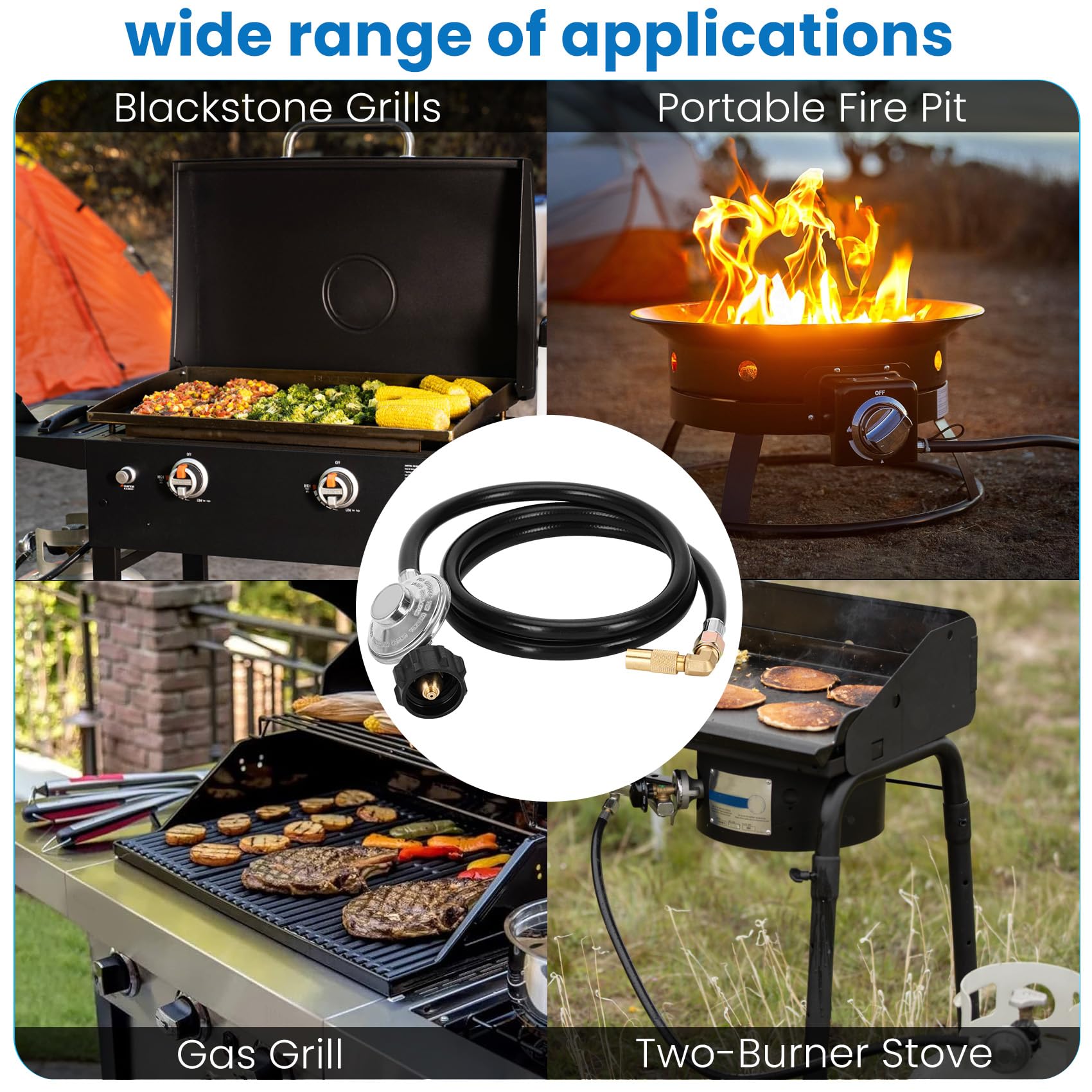 6.5 Feet Universal QCC1 Propane Regulator & Hose with 90° Elbow Adapter - Compatible with 17