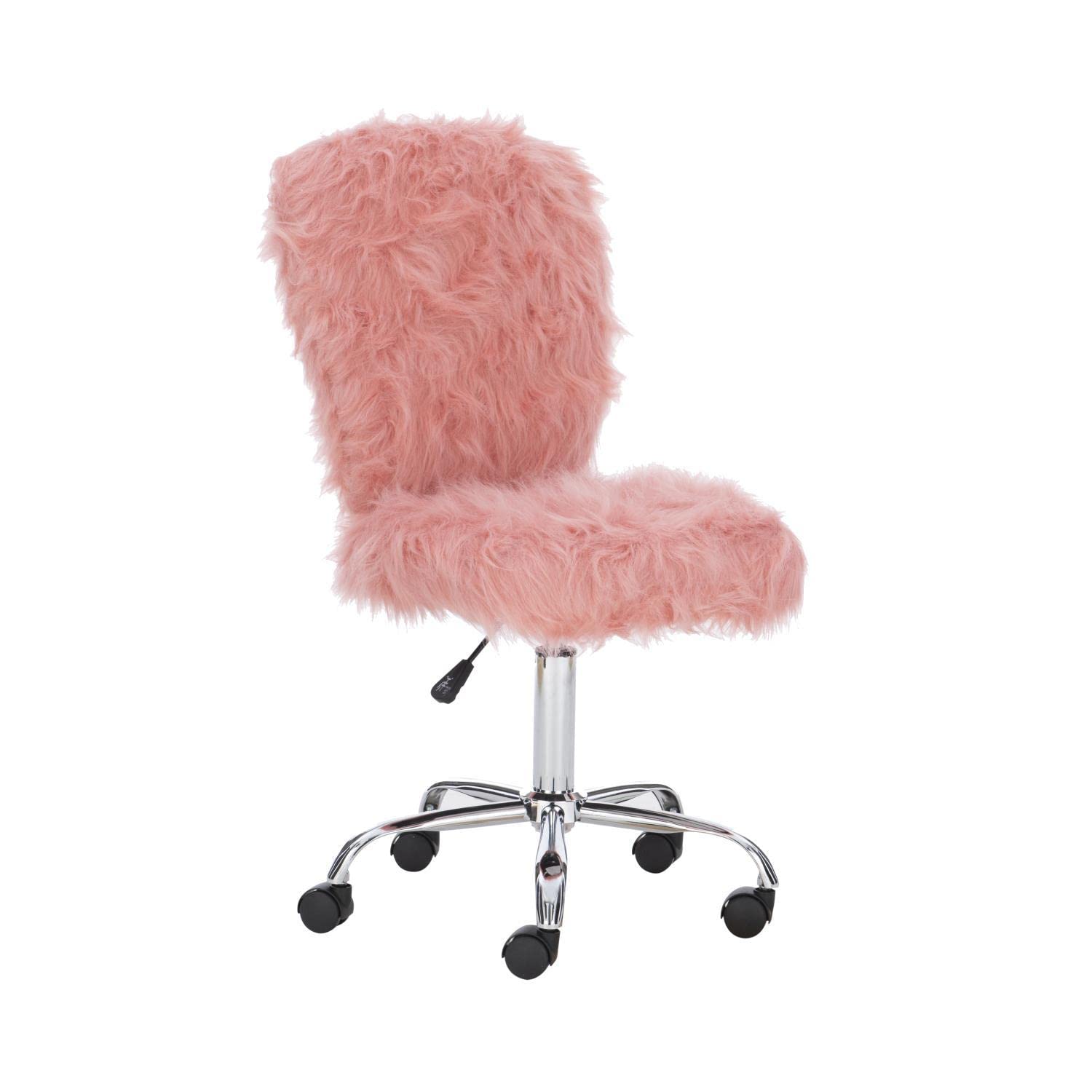 Linon Faux Flokati Armless Office Chair in Blush Pink - Modern Comfort for Home Office, Study & Workspace - Soft Velvet Accent Chair for Work & Relaxation