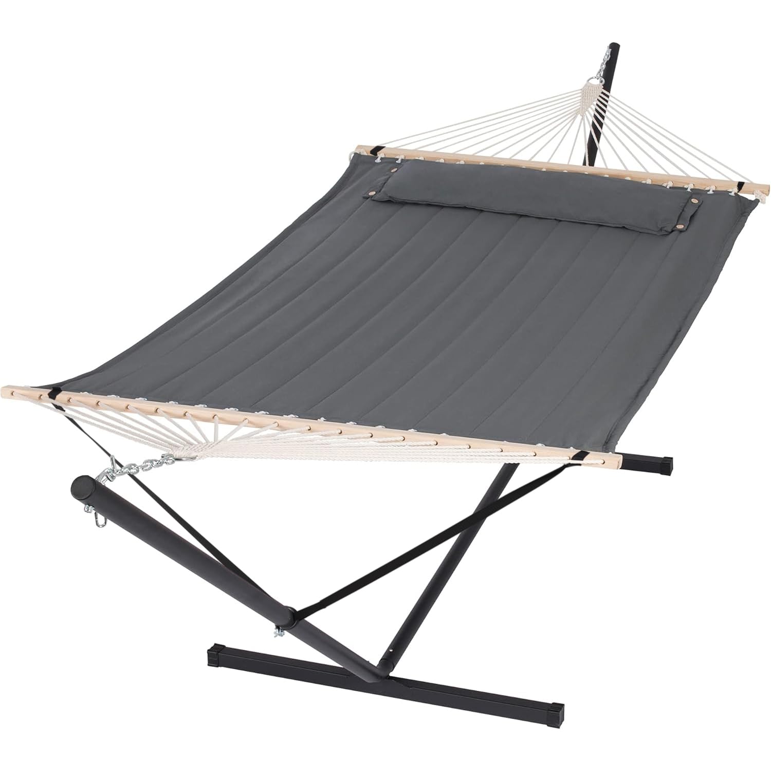 SUNCREAT 2 Person Hammock with Stand - Heavy Duty Portable Outdoor Hammock for Backyard, Camping & Beach - 475 lbs Capacity - Dark Grey - Perfect for Relaxing, Lounging & Picnics