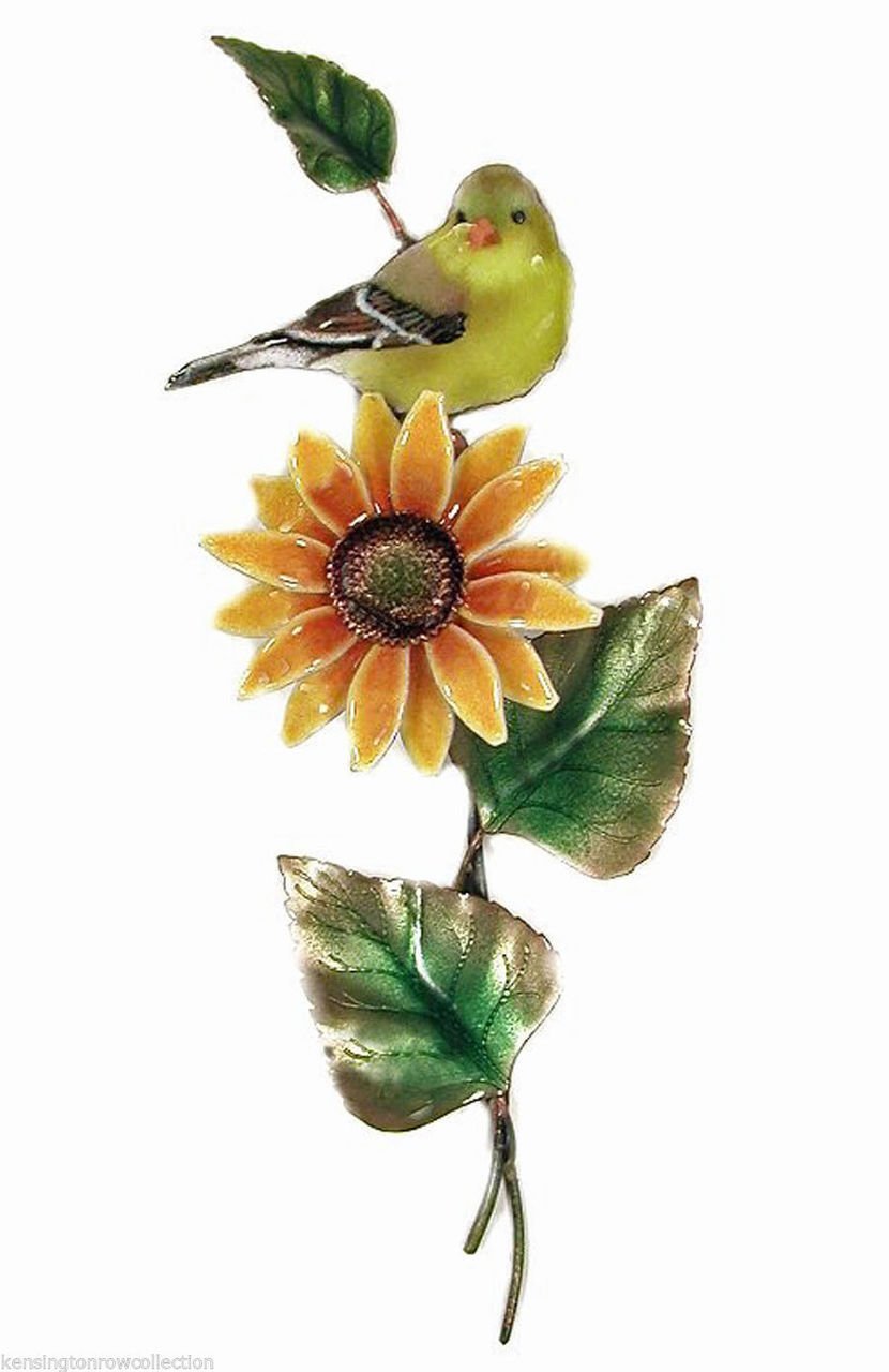 Goldfinch on Blossoming Sunflower Metal Wall Art Sculpture - Handmade Home Decor for Living Room, Bedroom & Office