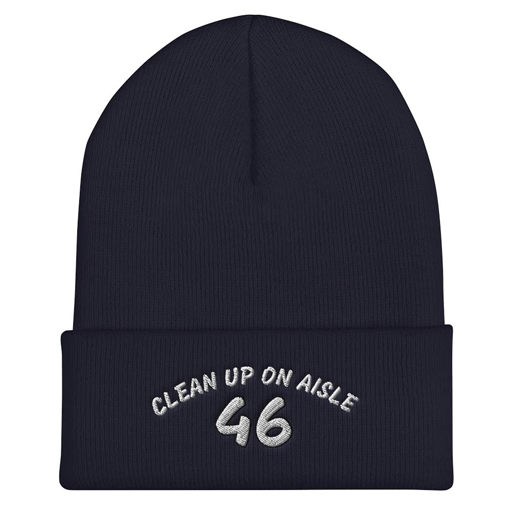 Clean Up On Aisle 46 Hat | Impeach Biden - Funny Political Cuffed Beanie for Men & Women - Winter Warm Knit Cap for Protests, Rallies & Political Events