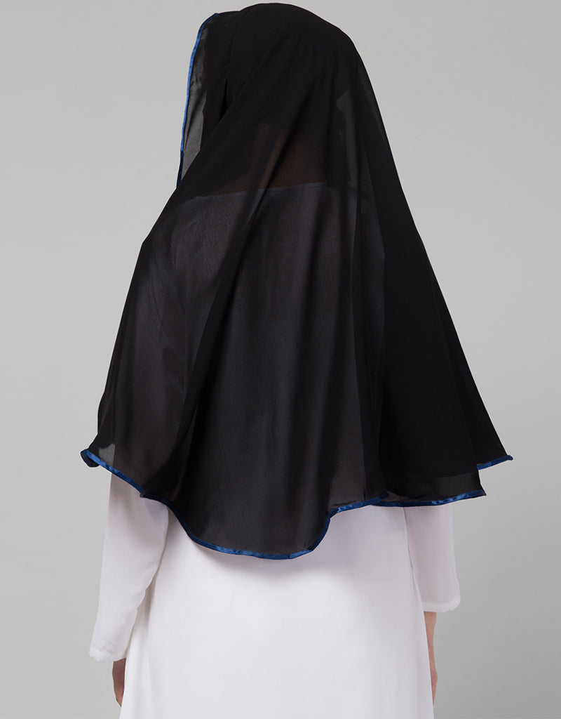 Royal Blue & Black Polyester Georgette Hijab Scarf - Lightweight Breathable Muslim Head Cover for Women - Perfect for Daily Wear, Prayer & Special Occasions