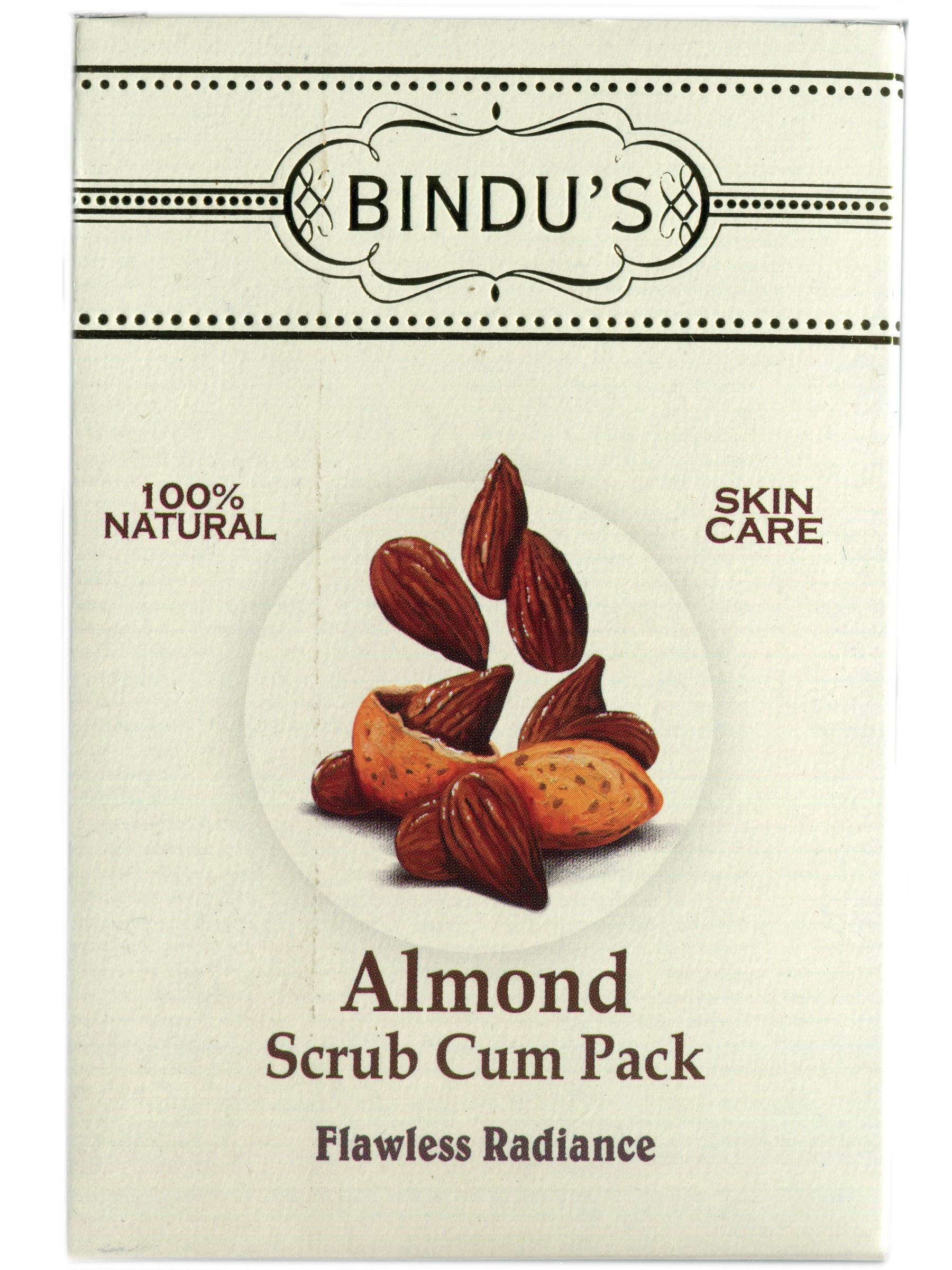 Bindu's Herbal Almond Scrub & Face Pack - Brightens Skin Tone, Reduces Acne Marks & Dark Circles - 100g Natural Skincare for Glowing Complexion - Perfect for Daily Use & Spa Treatments