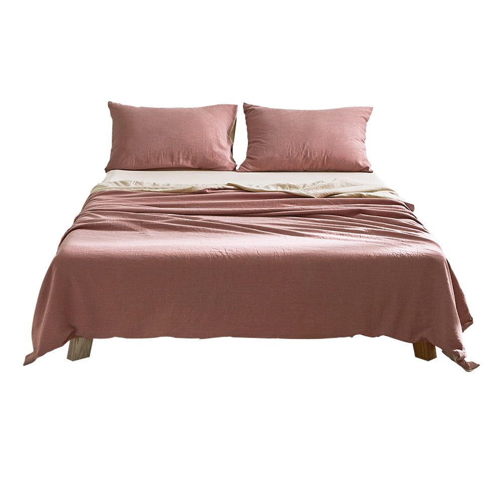 Premium Cotton Sheet Set - Single Size, Soft & Breathable, Red & Beige - Perfect for Bedroom, Guest Room & Dormitory