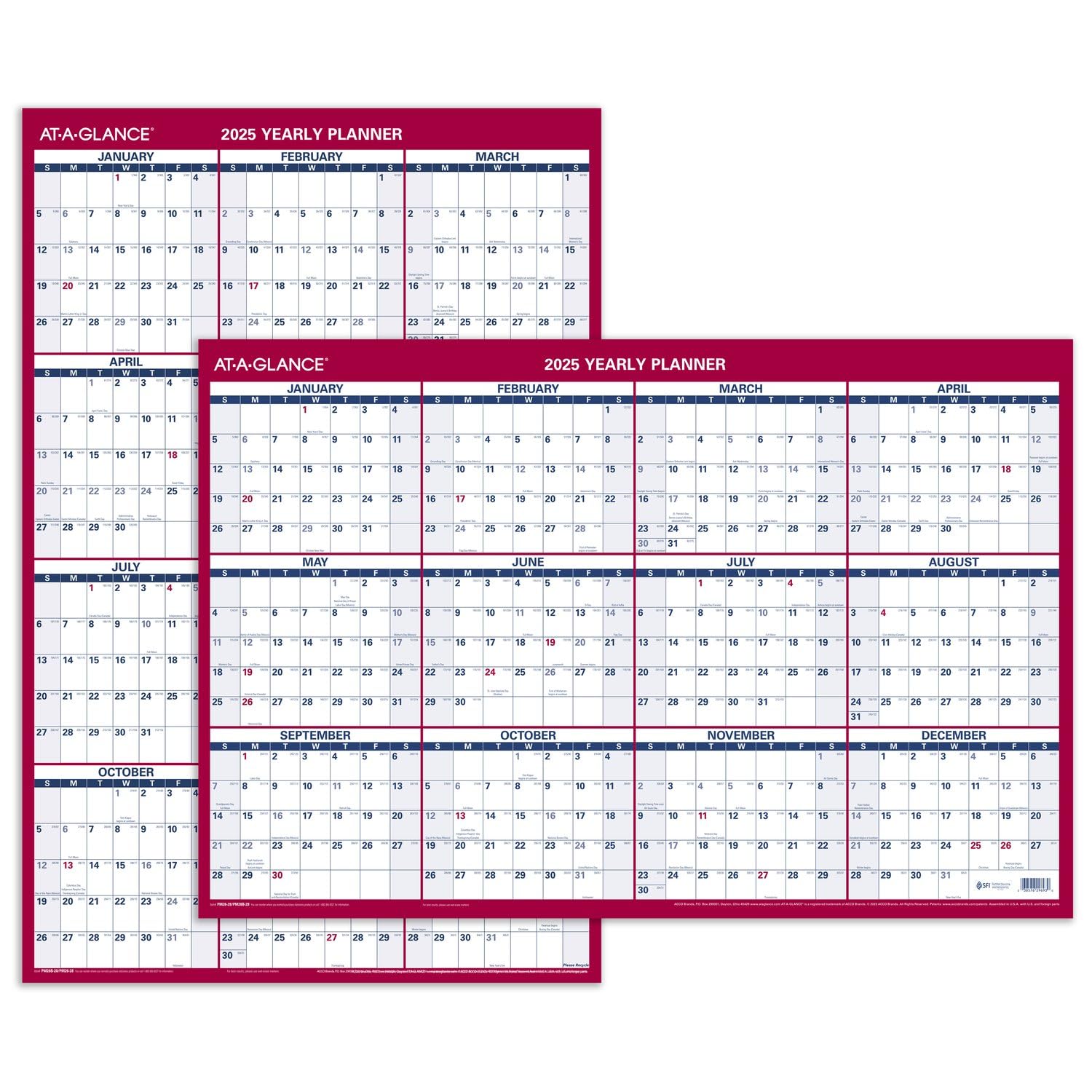 AT-A-GLANCE 2025 Dry Erase Wall Calendar Planner - 36