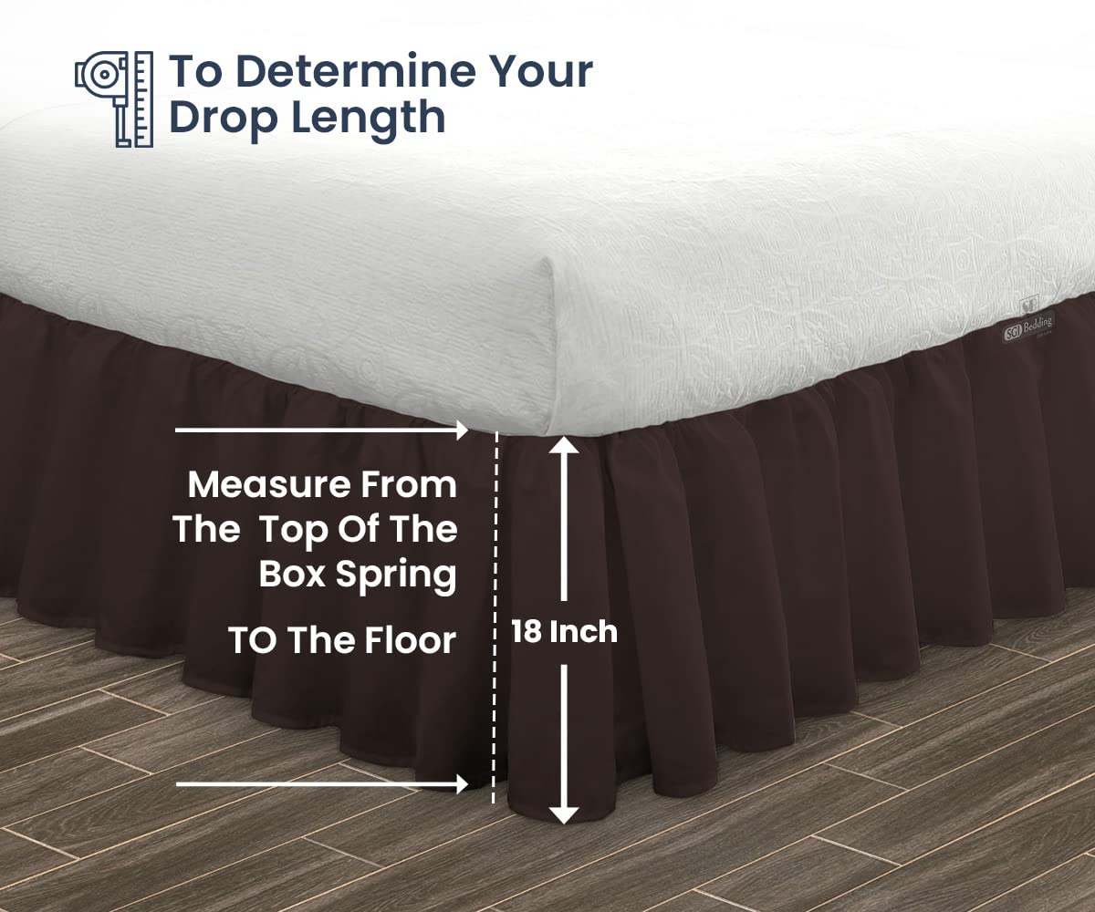 18 Inch Ruffled Bed Skirt - Microfiber Dust Ruffle with Extra Storage Space | Fade, Wrinkle & Static Resistant | King Size Chocolate Bed Skirt for Elegant Bedroom Decor | Perfect for Guest Rooms & Master Suites