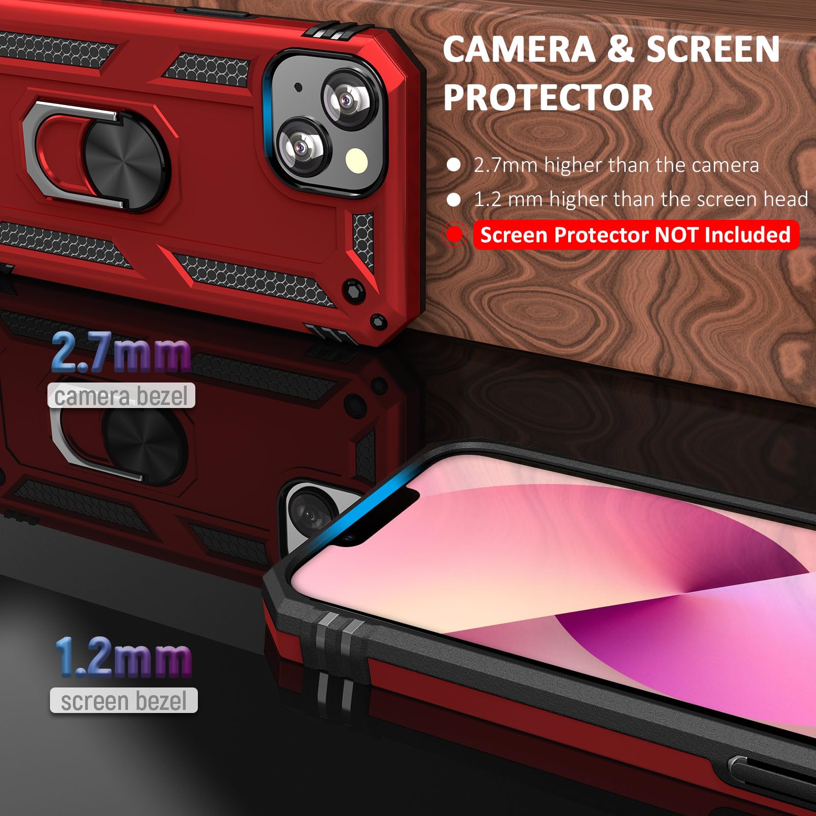 ADDIT Heavy Duty Military Grade iPhone 13 Case with Kickstand & Magnetic Car Mount - Shockproof Protective Phone Cover for iPhone 13 (Red) - Perfect for Outdoor Activities, Travel & Daily Use