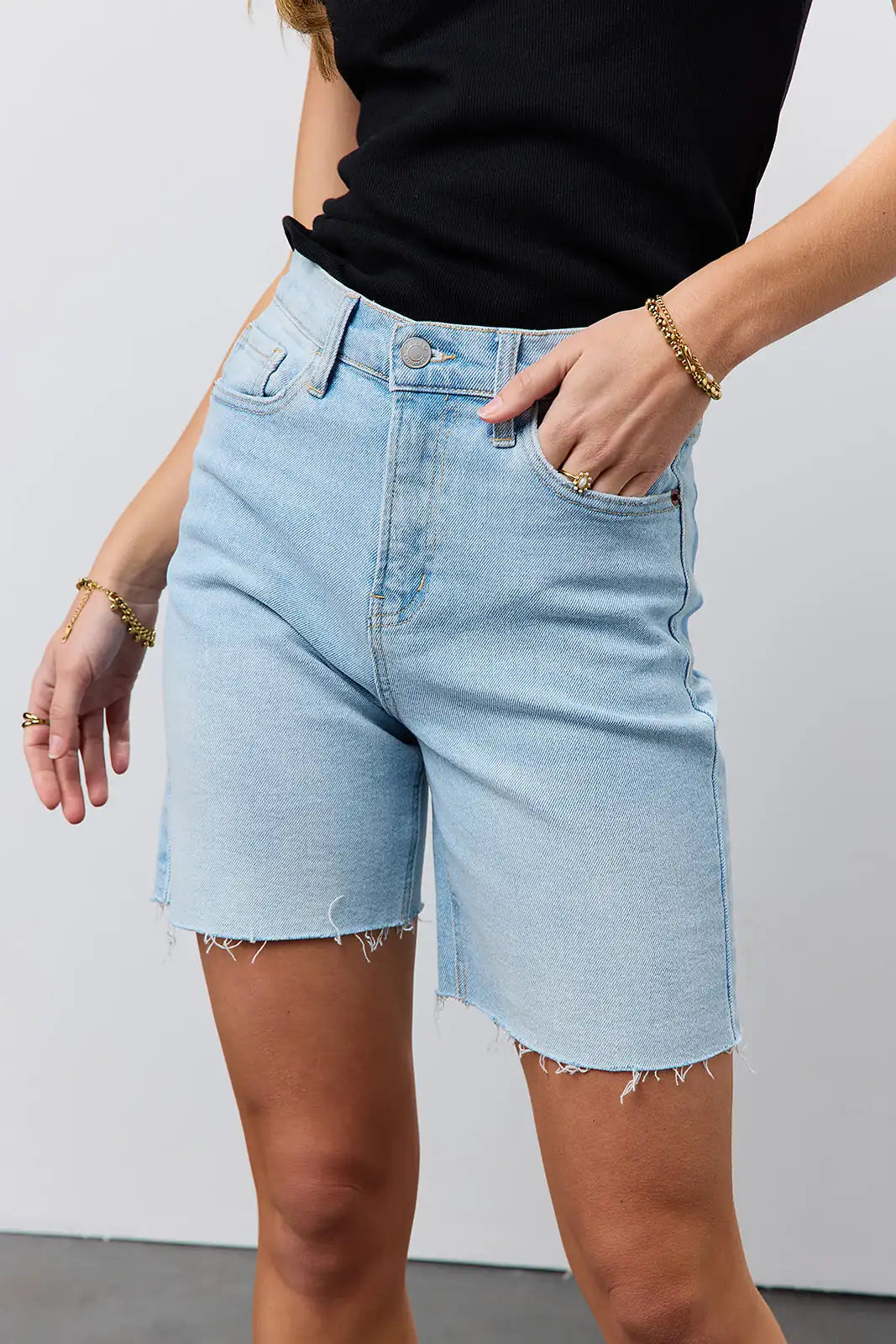 Alice Mid Thigh Shorts for Women - High Waist Denim Shorts with Stretch | Perfect for Summer, Beach, and Casual Outfits | FINAL SALE