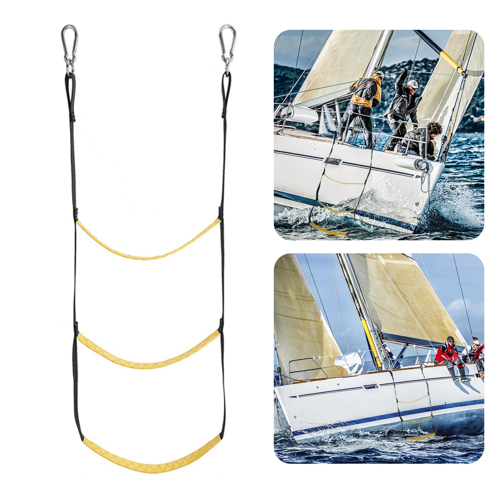 3 Step Marine Boat Rope Ladder - Portable Extension Ladder for Inflatable Boats, Kayaks, Motorboats & Canoes | Perfect for Swimming, Boarding & Water Sports Activities