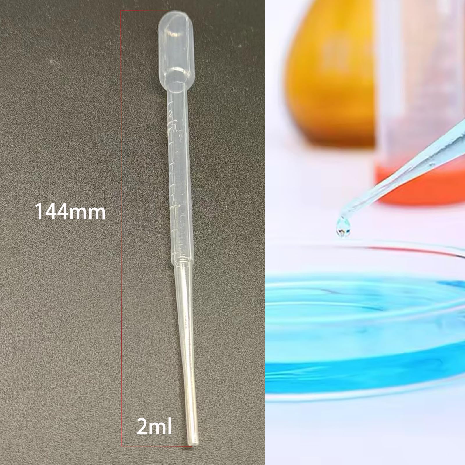 100 Pack 2ML Disposable Plastic Pipettes - Lab Droppers for Essential Oil Mixing, Scientific Experiments, Resin Art, DIY Crafts & Aquarium Cleaning - Precise Liquid Transfer for Labs, Beauty, Hobbies