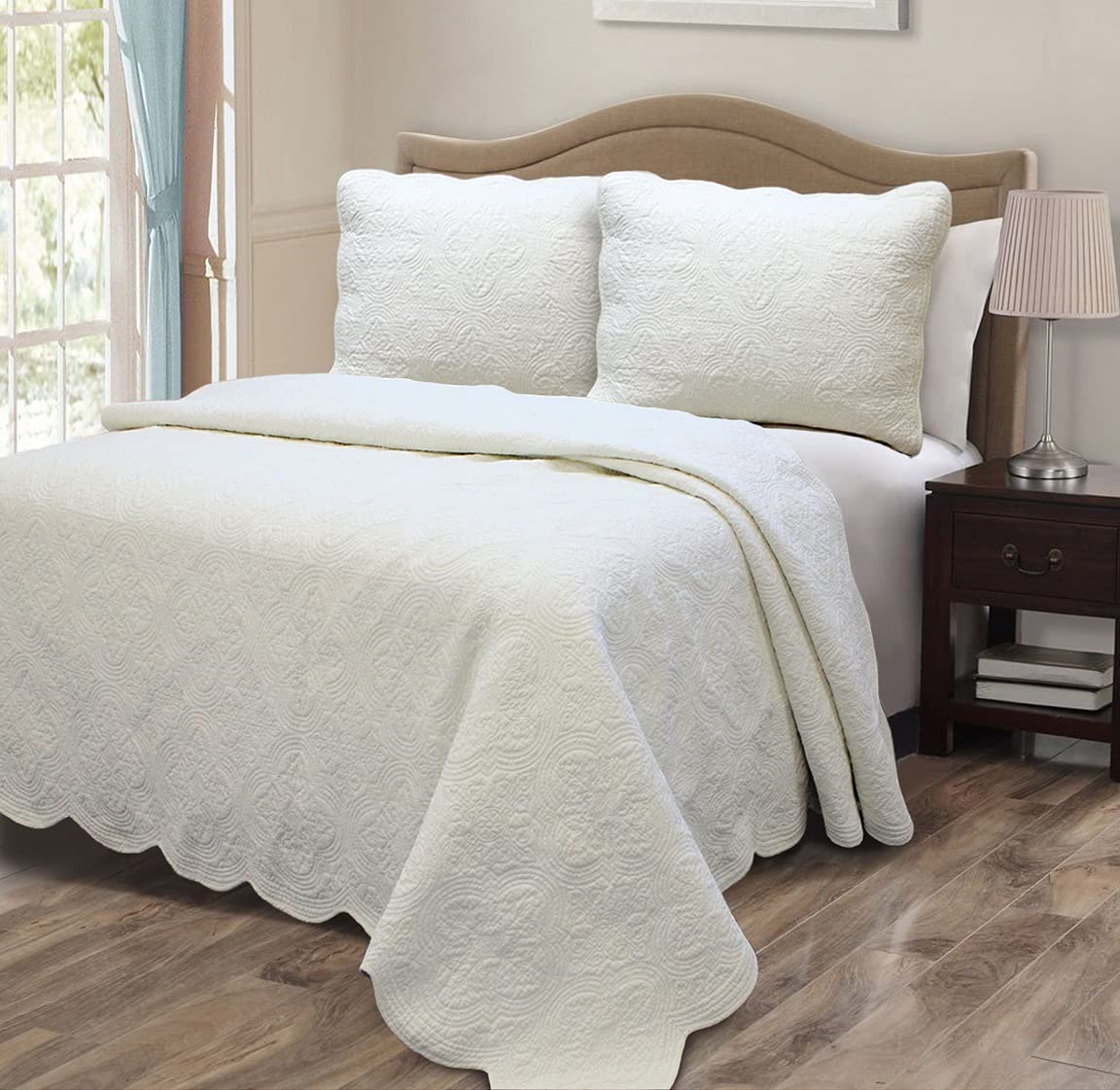 Ivory Royal Palace 100% Hypoallergenic Cotton 3-Piece Quilt Set - Full/Queen Size Bedding for Allergy Relief & Comfort | Perfect for Master Bedroom, Guest Room & Cozy Home Decor