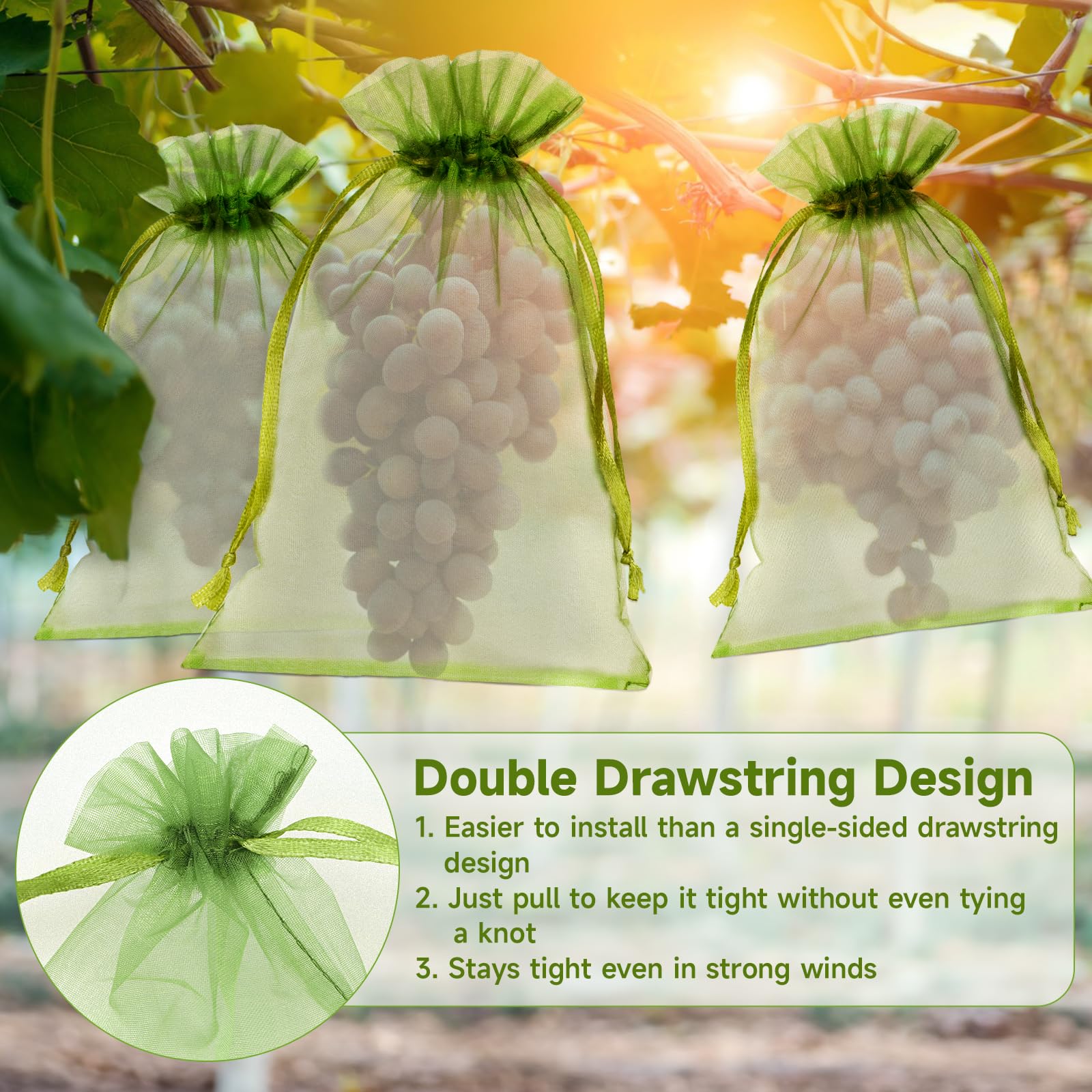 KINGLAKE 100PCS 6x9 Inches Fruit Protection Bags - Breathable Mesh Bags for Fruit Trees, Vegetables & Plants - Prevent Pests & Birds - Ideal for Apples, Peaches, Pears & Garden Produce - Perfect for Home Gardening & Orchard Use