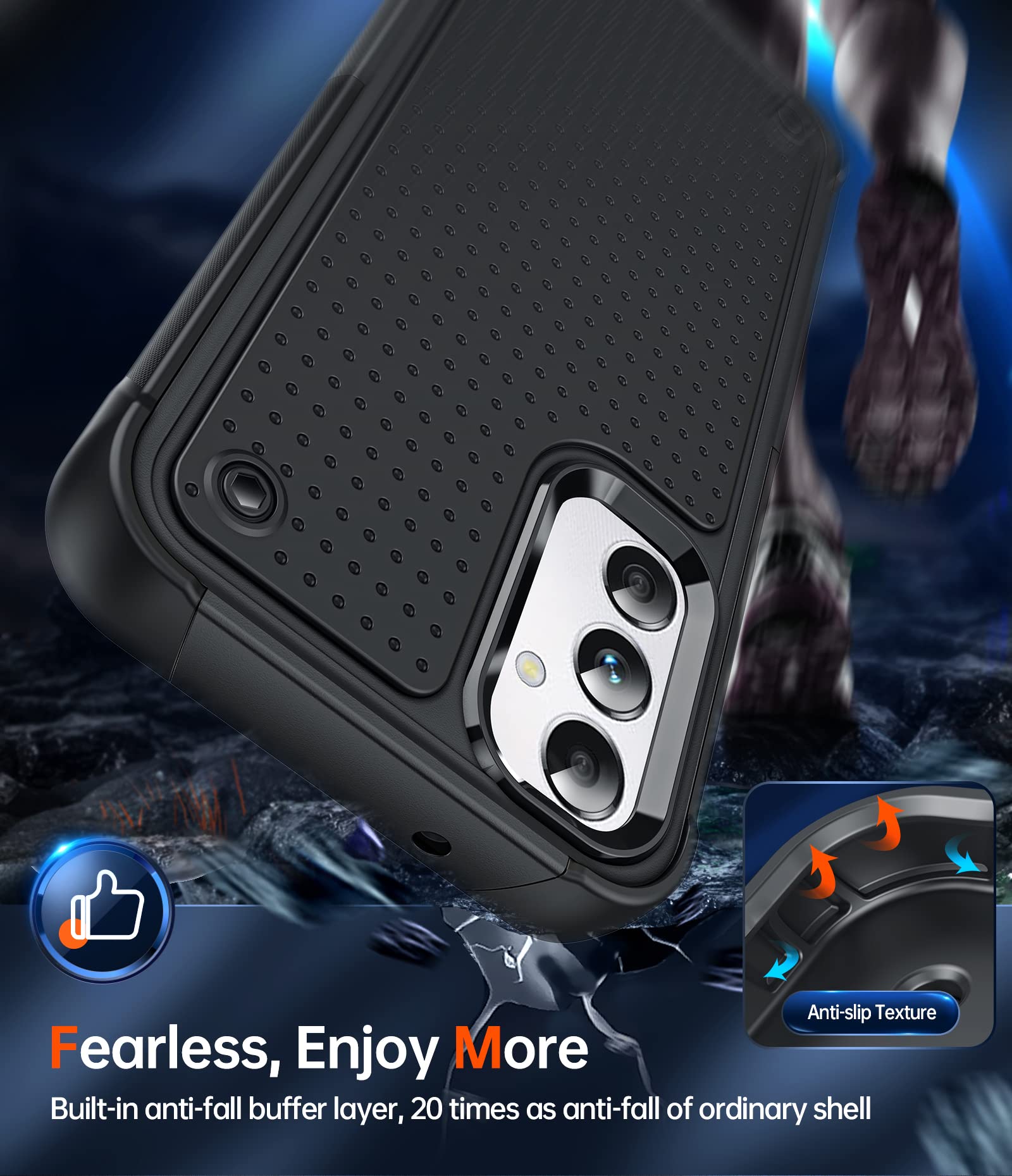 Shockproof Samsung Galaxy A14 5G Case with [2 Pack] Screen Protectors - Dual Layer Protective Hard PC Textured Back & Soft Bumper Phone Cover for Galaxy A14 (Black) | Perfect for Everyday Protection & Outdoor Activities