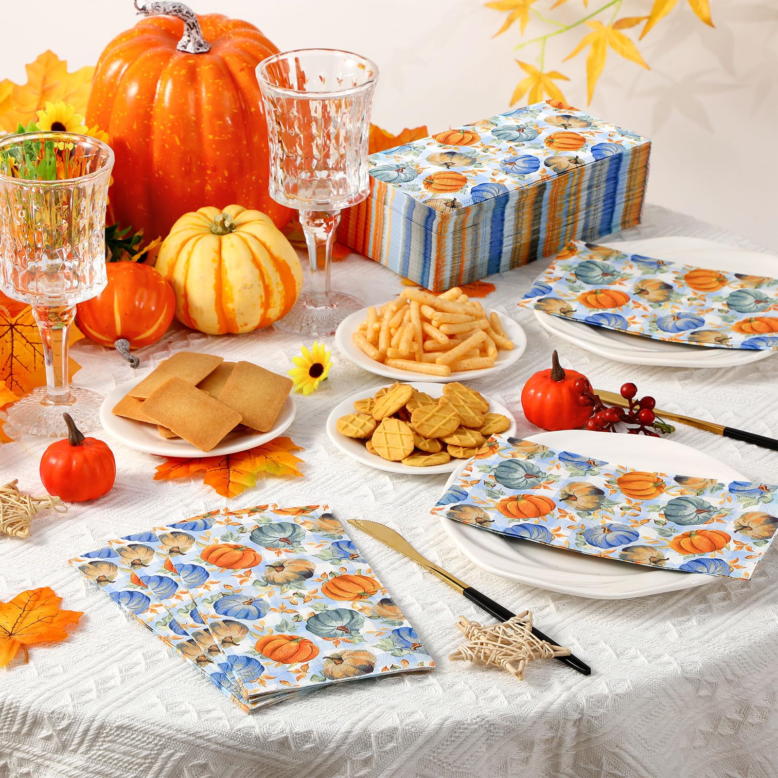 100PCS Fall Pumpkin Napkins - 3-Ply Disposable Thanksgiving Napkins & Guest Towels | Decorative Paper Napkins for Bathroom, Kitchen, Home Decor | Perfect for Autumn Parties, Thanksgiving Dinner & Seasonal Home Decoration