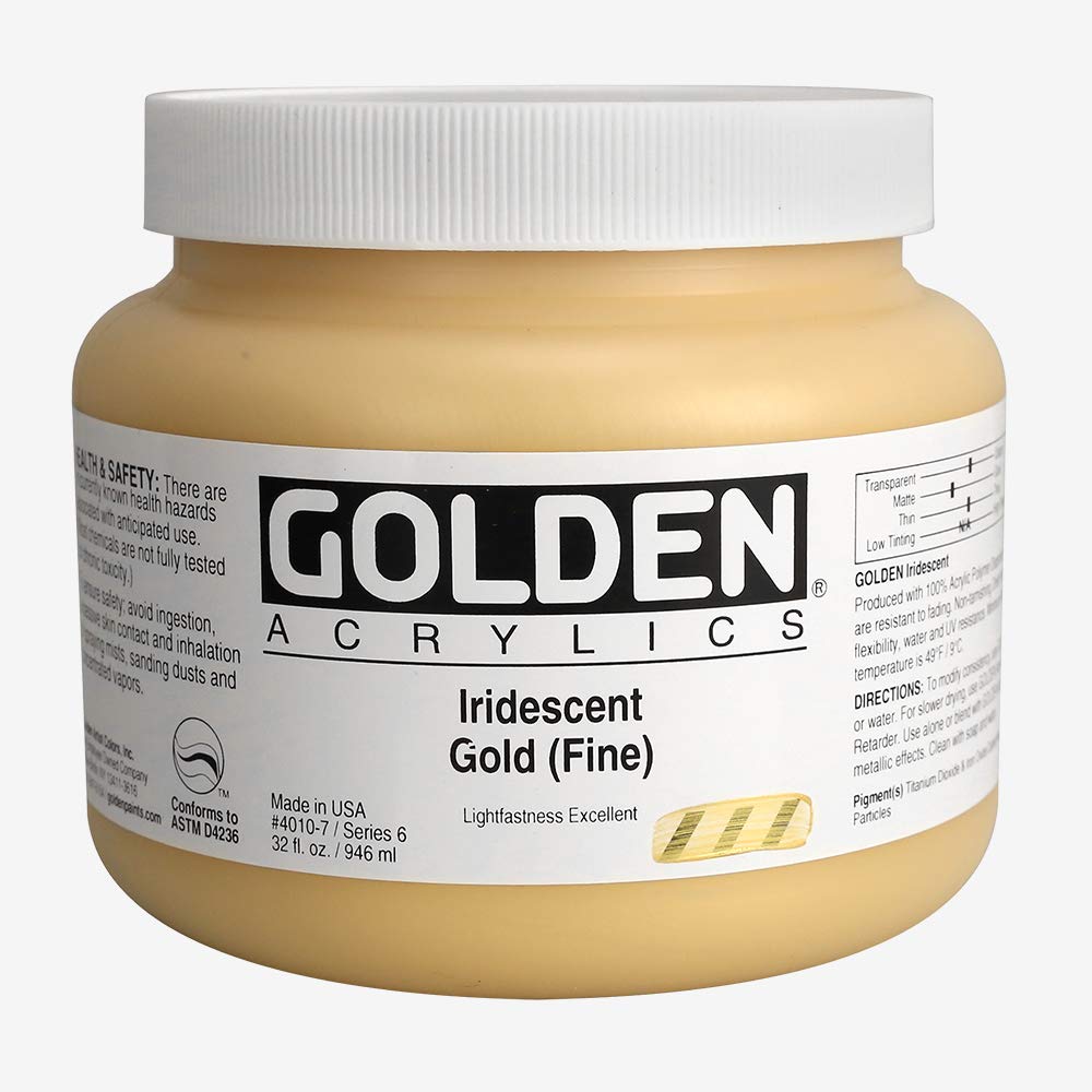 Premium GOLDEN Heavy Body Acrylic Paint - Iridescent Gold (Fine) 32 fl oz Jar - Professional Semi-Transparent Artist Paint for Canvas, Murals & Mixed Media Art Projects