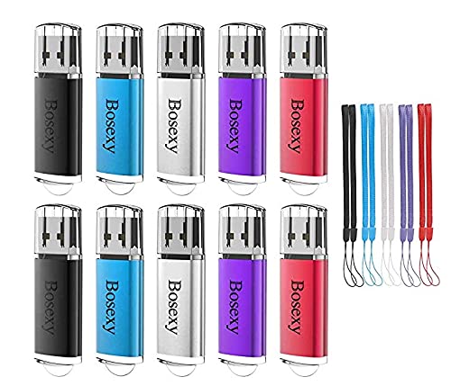 Bosexy 1GB USB Flash Drives 10 Pack - USB 2.0 Thumb Drives with LED & Lanyards for Office & School