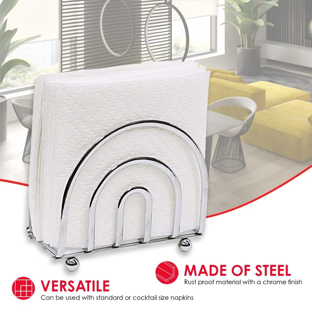 Stainless Steel Paper Napkin Holder & Tissue Dispenser for Kitchen Countertops, Dining Table, Picnic - Durable Freestanding Organizer for Home, Office, Restaurant Use (Chrome Finish)