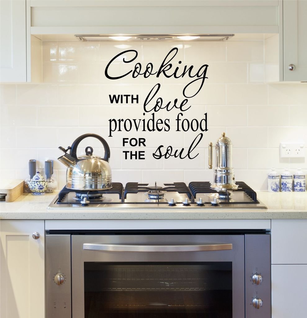 Kitchen Wall Decals - 'Cooking with Love' Vinyl Quote Stickers for Home Decor - Inspirational Kitchen Quotes & Sayings - Perfect for Farmhouse, Modern, and Rustic Kitchens
