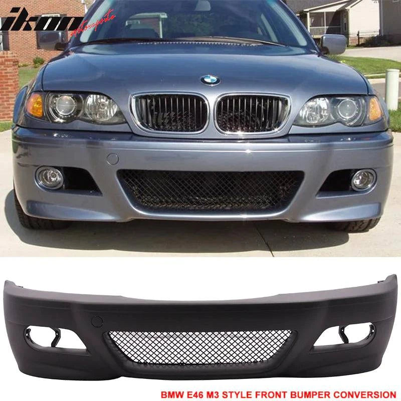 1999-2005 BMW E46 323i 325i 330i Sedan 4-Door Front Bumper Cover - M3 Style Conversion Bumper Replacement for Enhanced Style & Performance - Perfect for Car Upgrades & Street Racing Enthusiasts