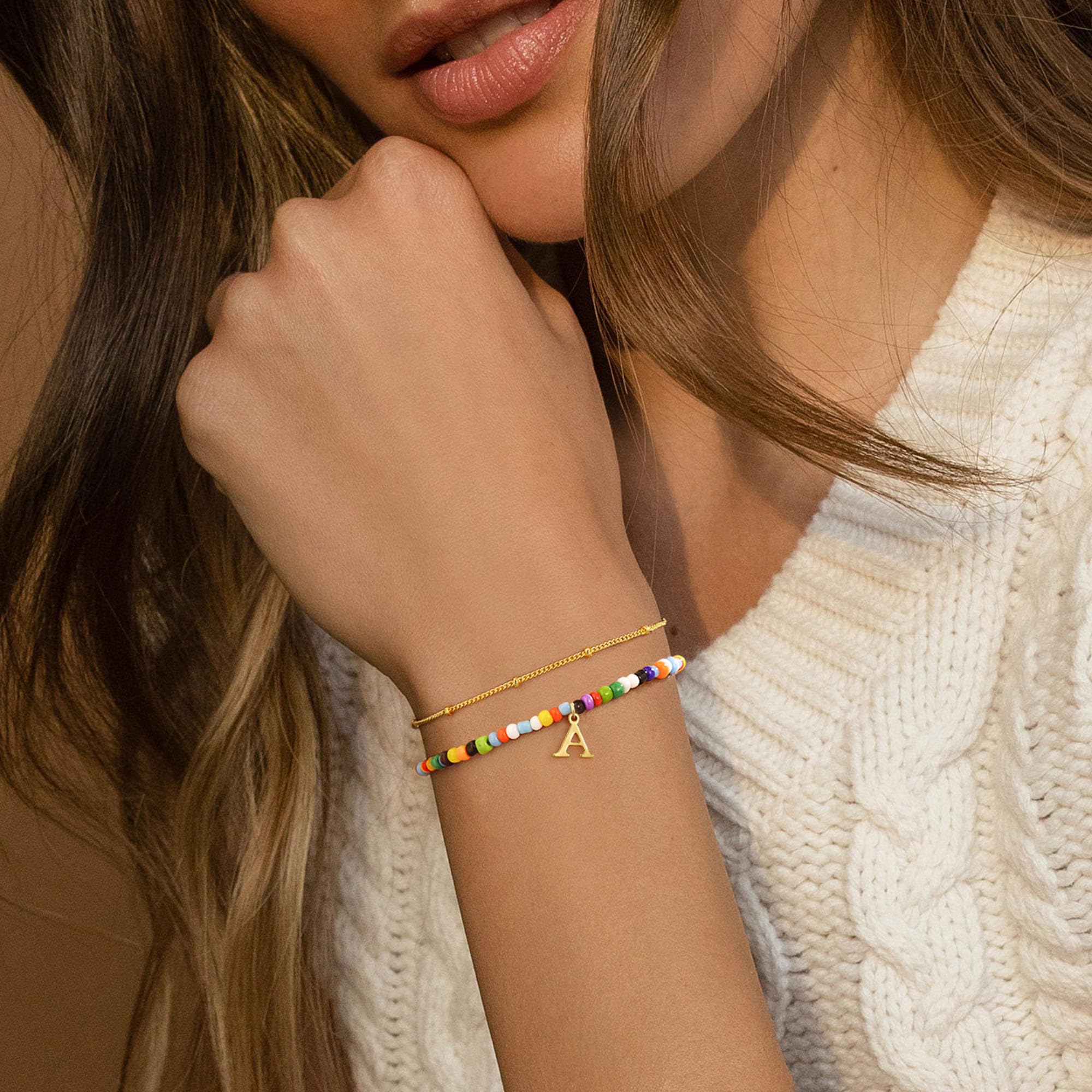 Turandoss Colorful Beaded Bracelets for Women & Girls - 18K Gold Plated Initial Bracelet, Dainty Boho Beaded Jewelry, Personalized Name Bracelet | Perfect Birthday Gift for Her, Teen Girl Gifts, Everyday Wear & Special Occasions