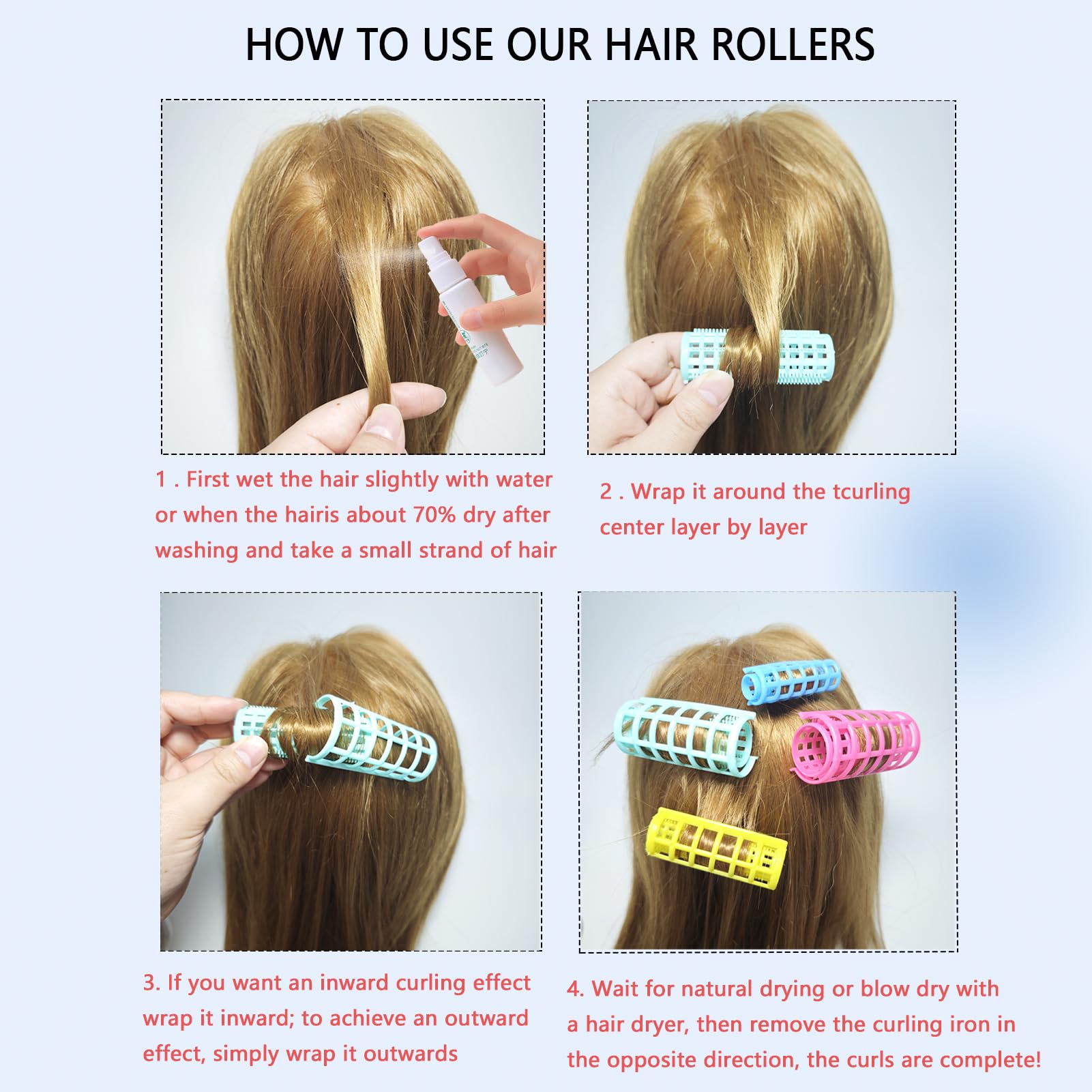 30Pcs Snap-on Self Grip Heatless Hair Rollers Set - No Heat Hair Curlers for Long, Medium, Short, Thin & Fine Hair with Mini Comb (5 Sizes) - Perfect for Overnight Styling, Salon-Quality Curls at Home