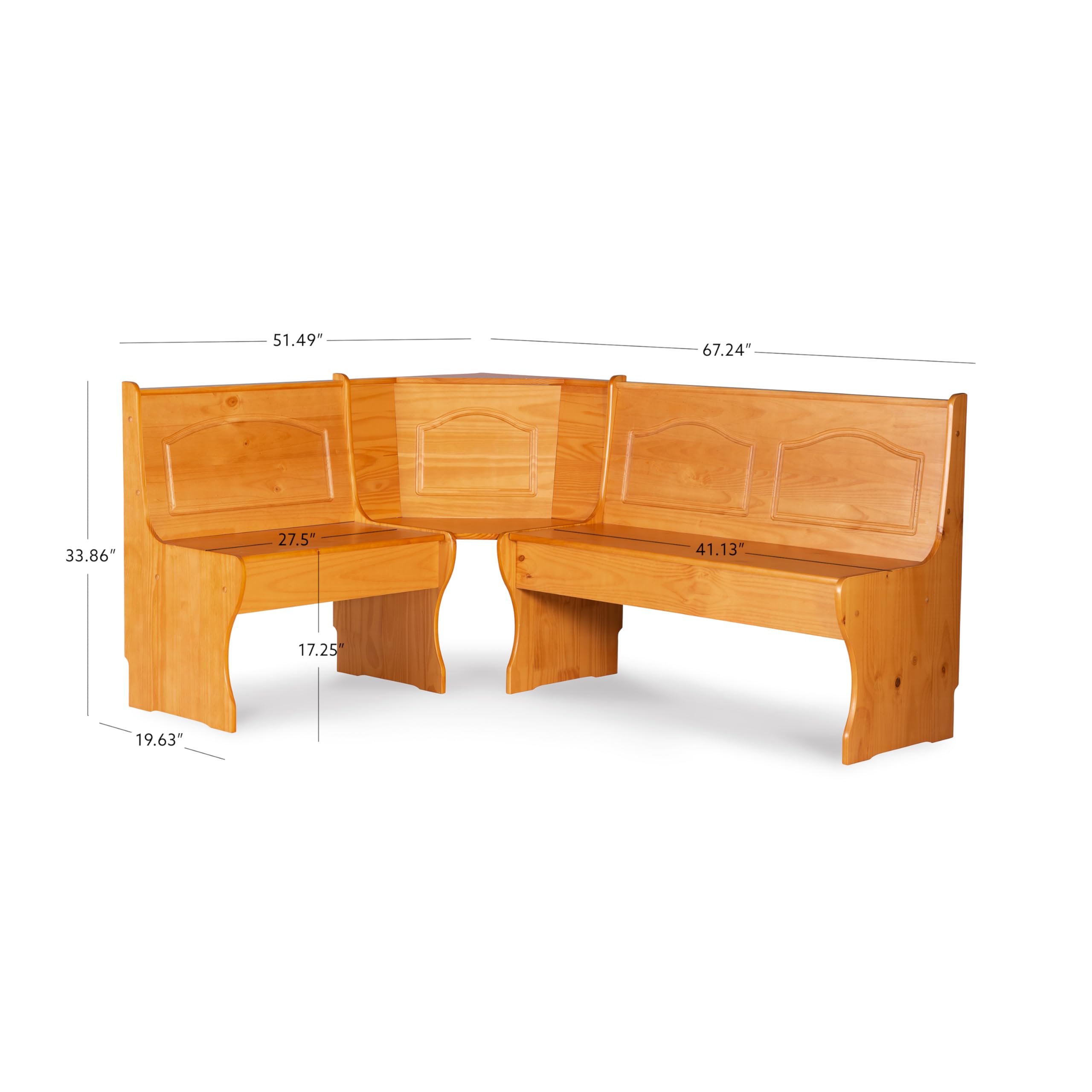 Linon Chelsea Kitchen-Nook Corner Unit in Natural Finish - Space-Saving Dining Set for Small Kitchens & Breakfast Nooks