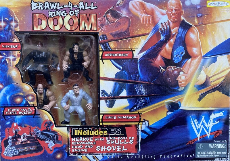 WWF Jakks Pacific Brawl 4 All Ring of Doom Action Figure Set - Viscera, Undertaker, Stone Cold Steve Austin & Vince McMahon - Wrestling Collectibles for Fans & Display