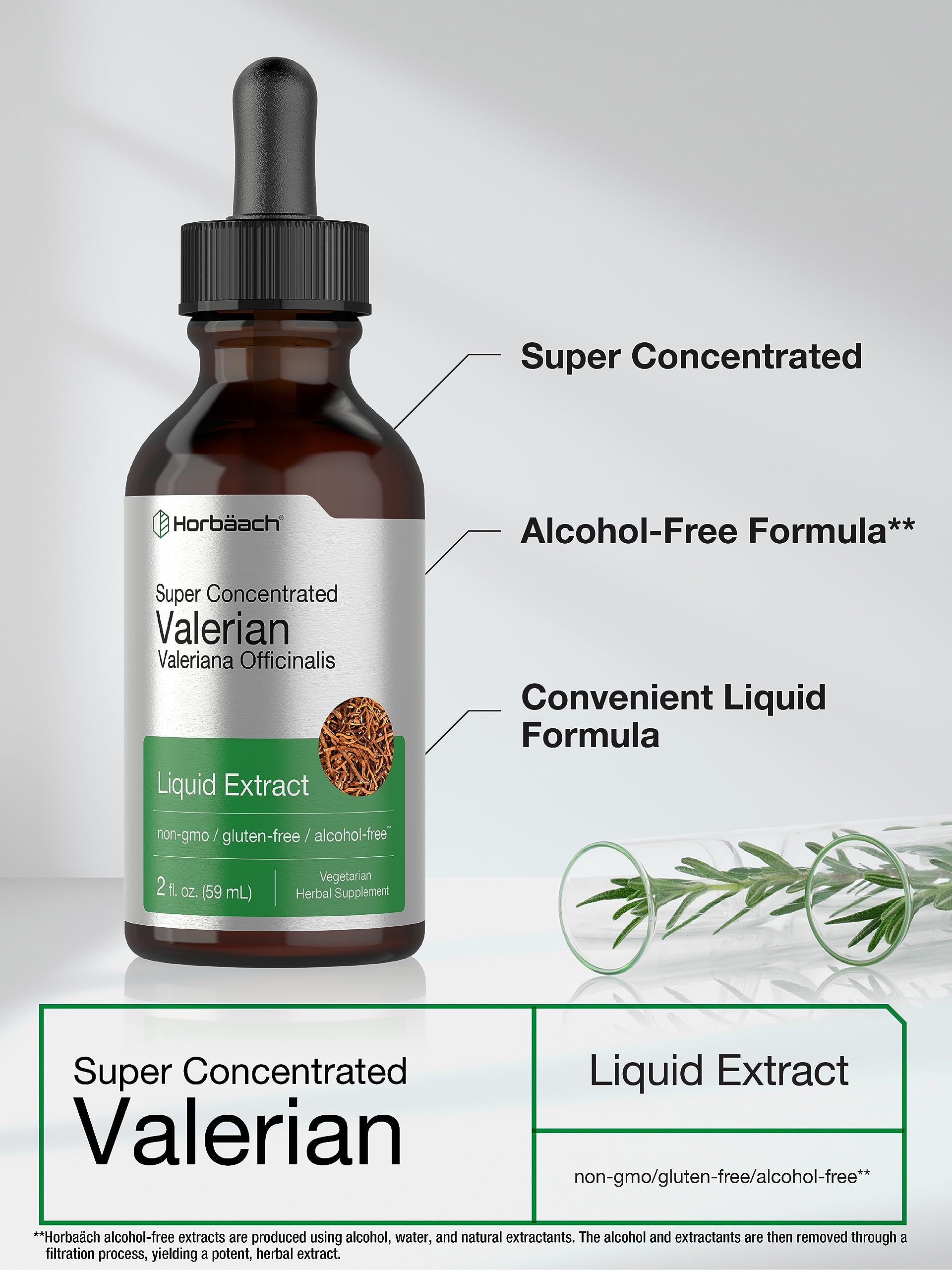 Horbäach Valerian Root Extract Drops - Alcohol Free, Super Concentrated Liquid Supplement (2 fl oz) | Vegetarian, Non-GMO, Gluten Free | Promotes Relaxation & Better Sleep