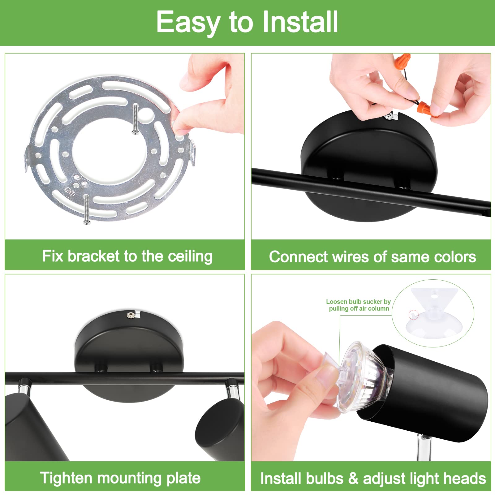 Kimjo 6-Light Black LED Track Lighting Fixture for Ceiling - Adjustable Spot Light Kit with GU10 Socket - Modern Track Lighting System for Kitchen, Dining Room, Bar, Office & Retail Spaces