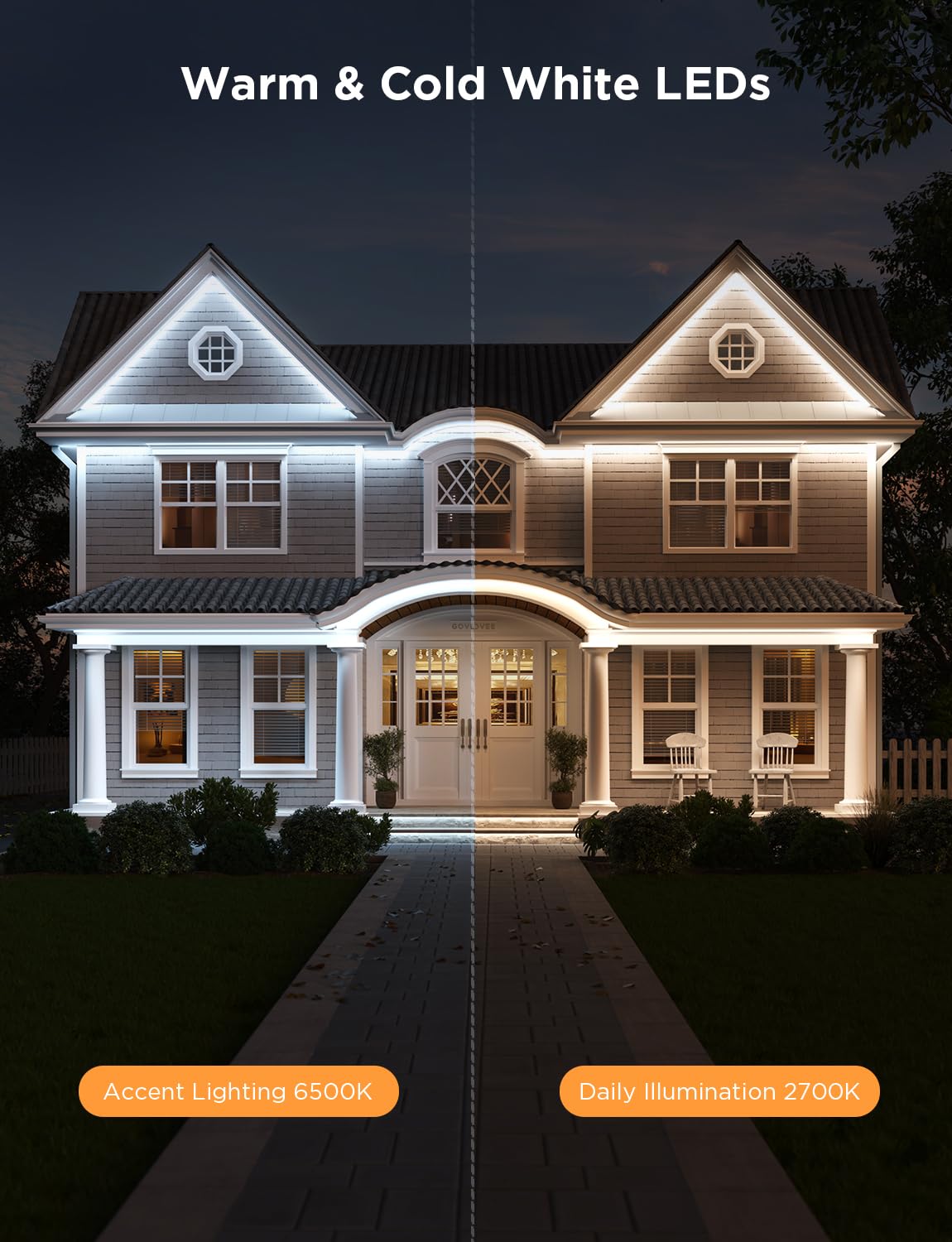 Govee 65.6ft Smart Outdoor LED Strip Lights RGBIC with Warm & Cool White - 2.4G WiFi, IP65 Waterproof, Works with Alexa & Google Assistant, App Control - Perfect for Porch, Patio, Eaves, Garden, Backyard, Party & Holiday Decorations