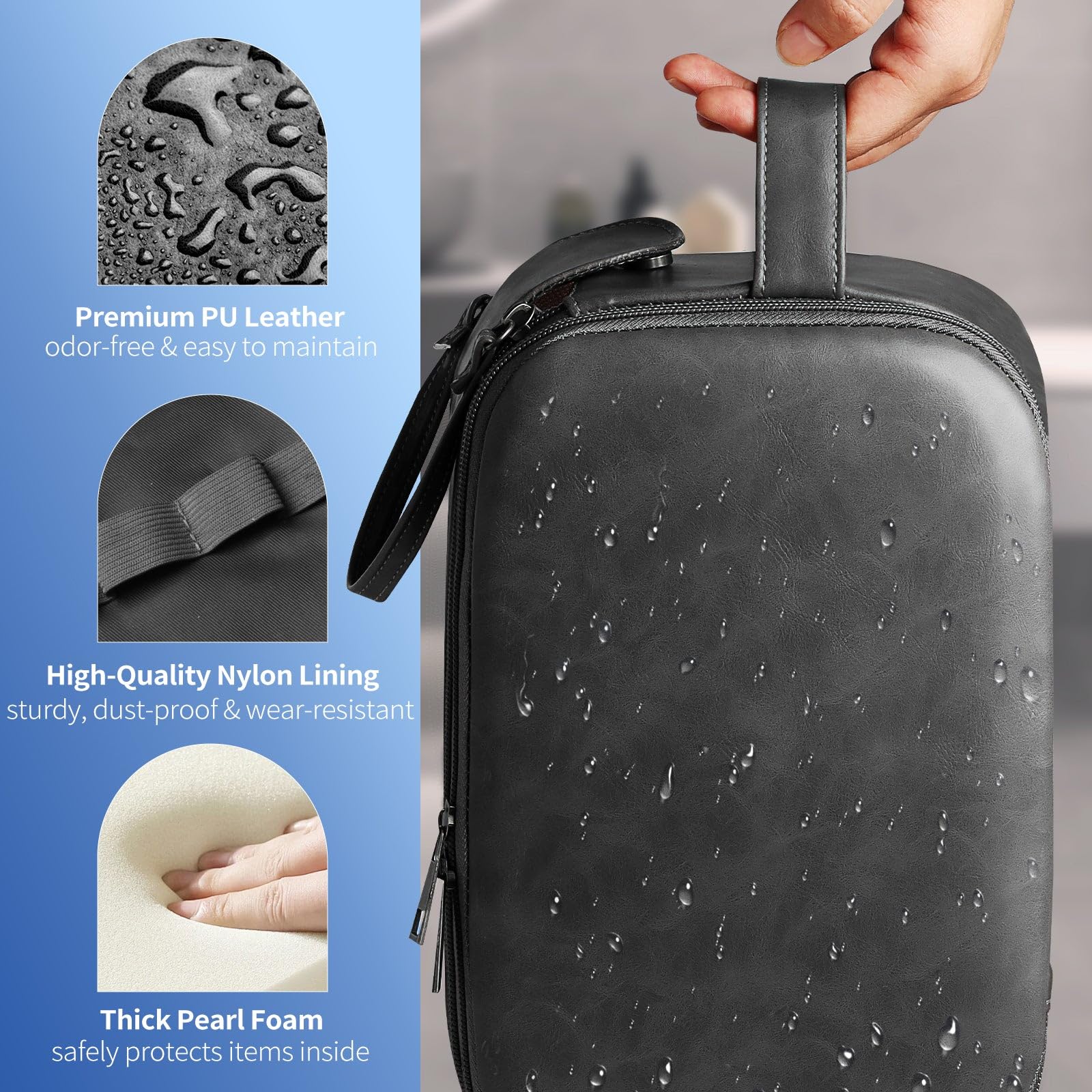 Premium Waterproof Travel Toiletry Bag for Women & Men - Leather Cosmetic Organizer with Handle, Compact Toiletries Case for Cruise, Business Trips & Vacation Essentials (Black, Medium Size) - Perfect for Airplane Carry-on, Gym & Weekend Getaways