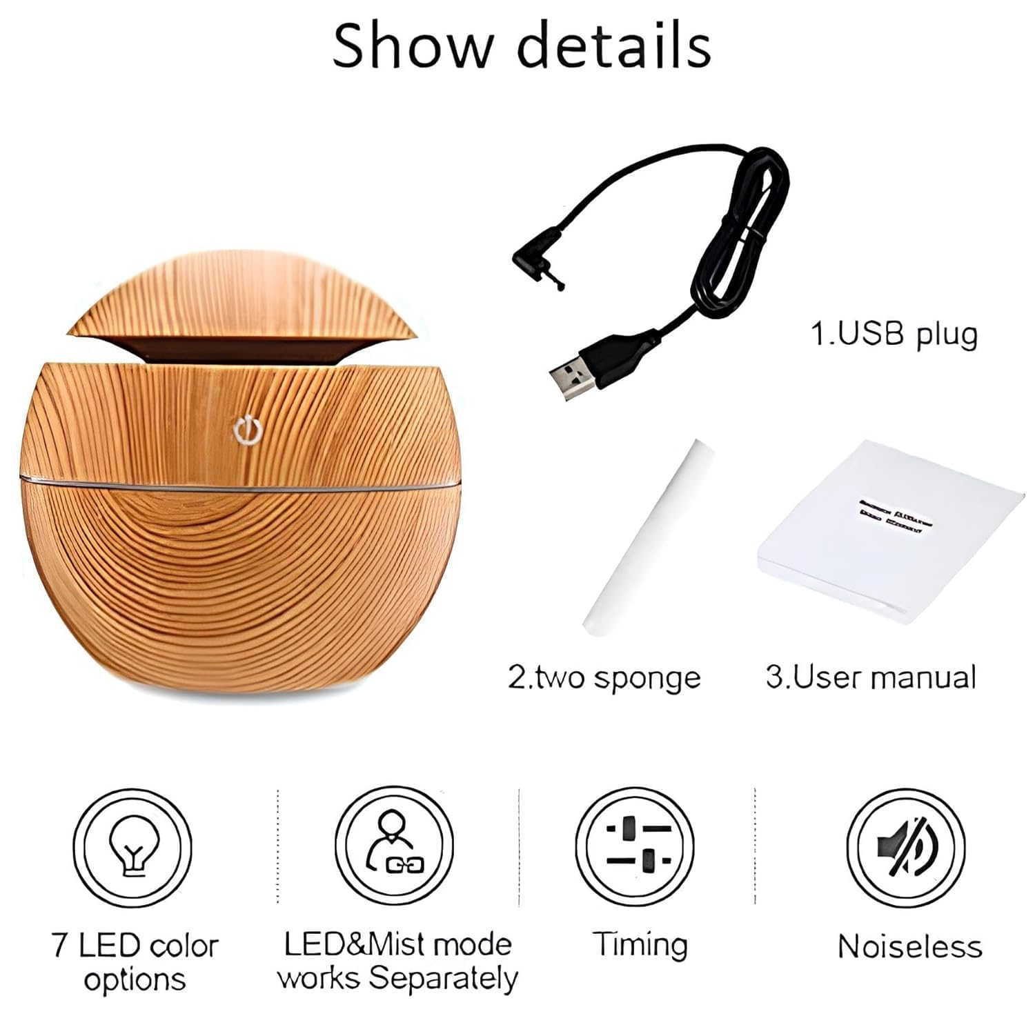 Wood Cool Mist Ultrasonic Humidifier & Essential Oil Diffuser with Colorful LED Lights - Auto Shut-Off for Home, Office, Car, and Travel - Perfect for Dry Air Relief, Aromatherapy, and Better Sleep