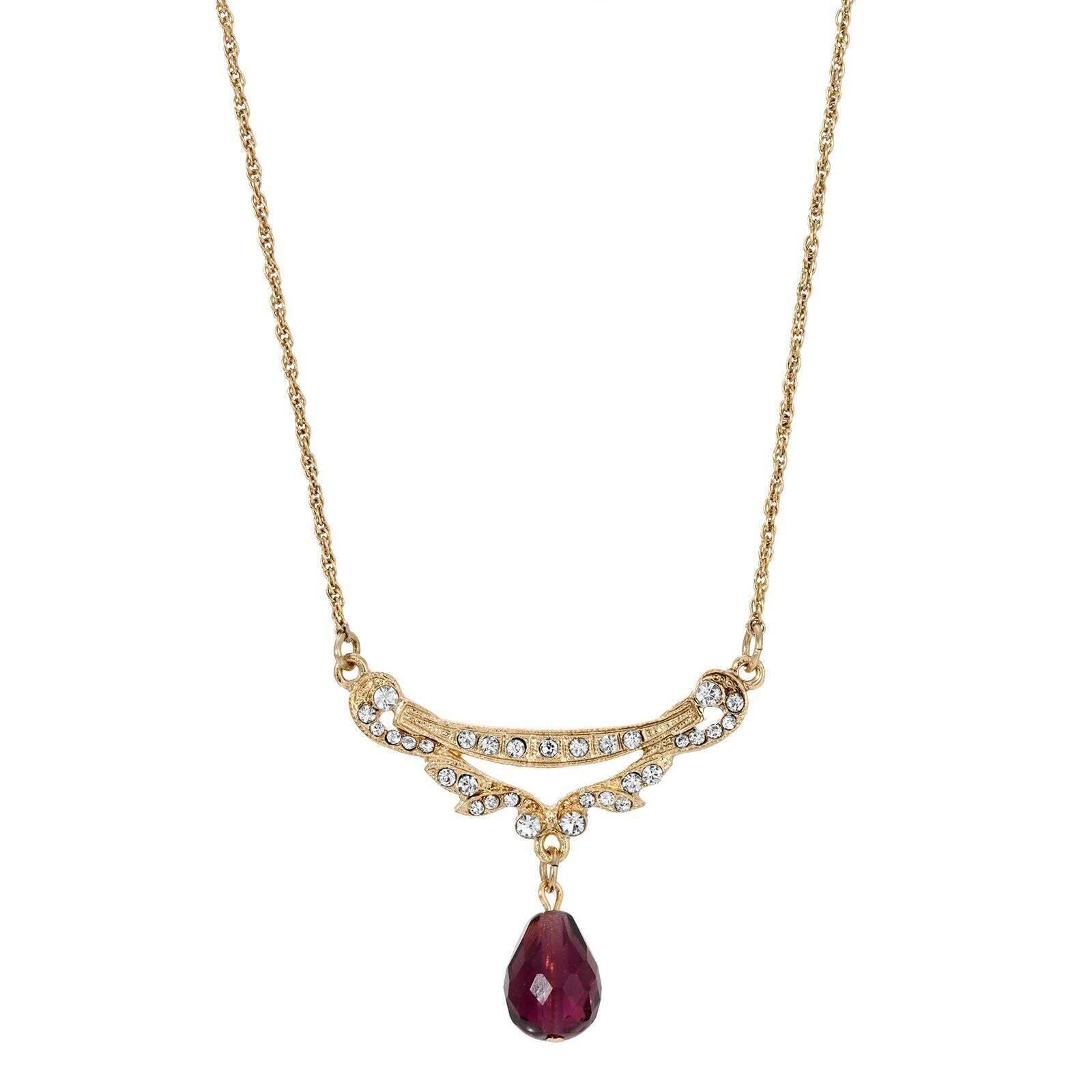 1928 Jewelry Cheshire Crystal Teardrop Pendant Necklace - 16