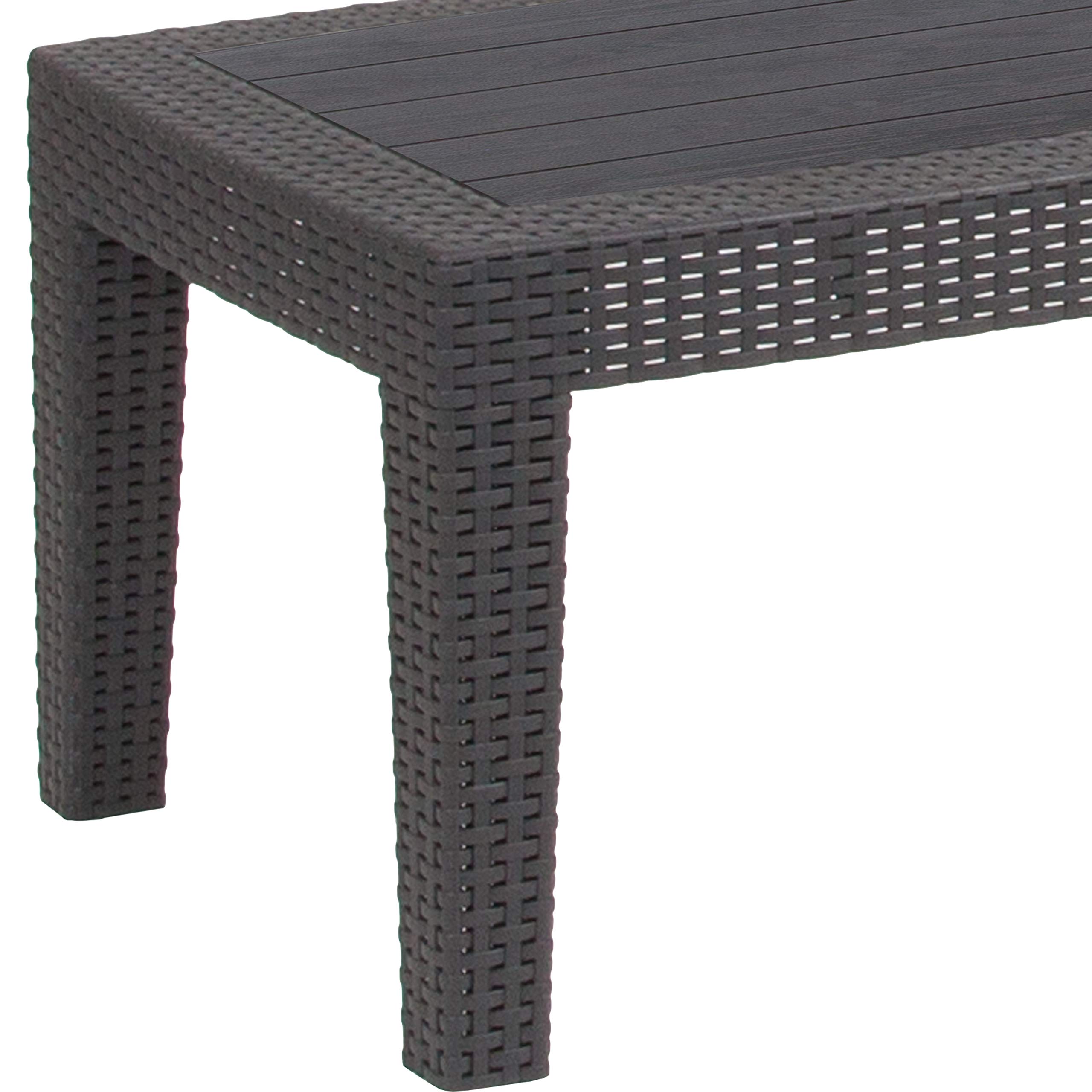 EMMA & OLIVER Dark Gray Faux Rattan Coffee Table - Modern Indoor Outdoor Patio Furniture for Living Room, Garden, Balcony Decor