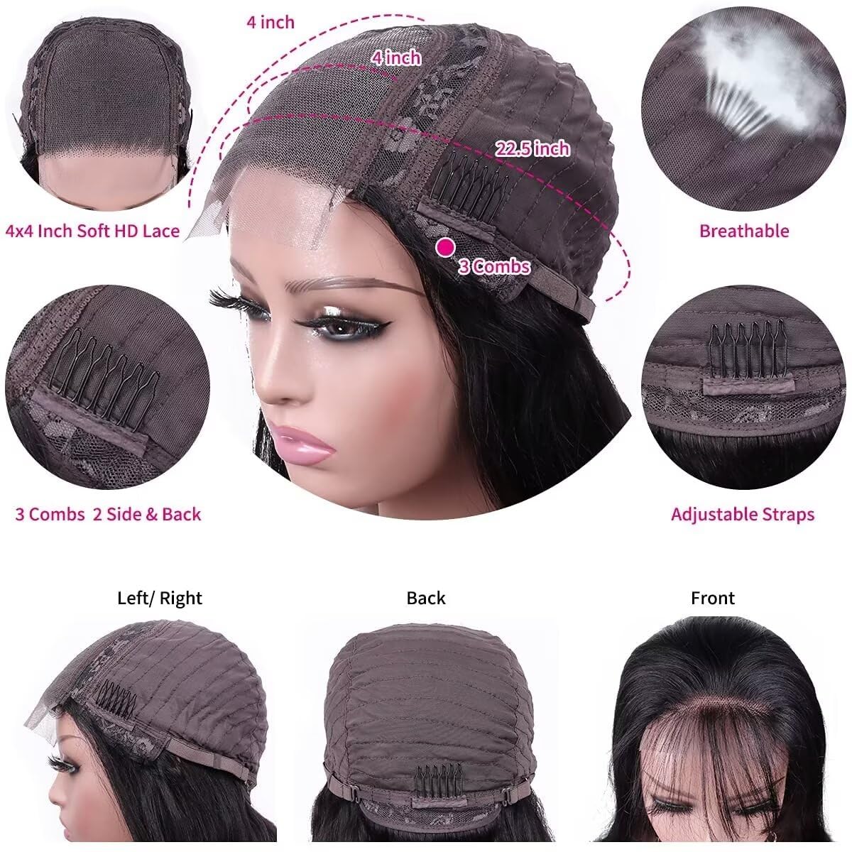 30 Inch Brazilian Virgin Human Hair Lace Front Wig - 150% Density Straight Glueless Wig with 4x4 Lace Closure & Baby Hair for Black Women | Natural Color, Everyday Wear, Special Occasions, Cosplay & Styling