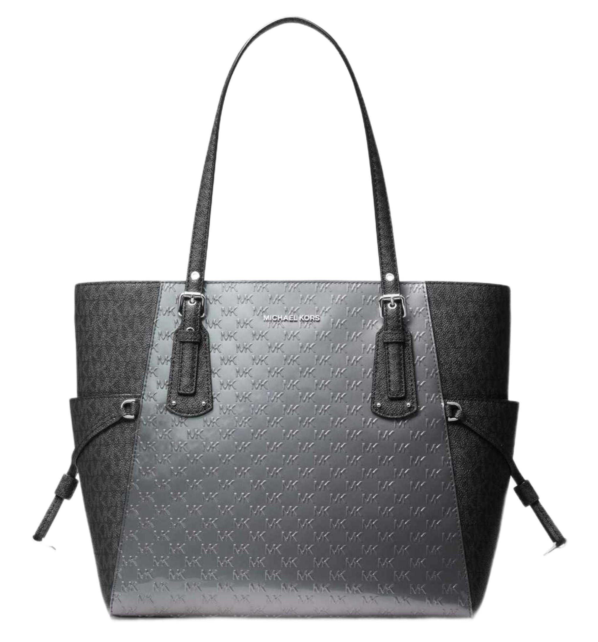 Michael Kors Voyager East West Tote Bag for Women - Heather Grey Leather Handbag, Spacious Work Tote with Top Handle & Crossbody Strap - Perfect for Office, Travel & Everyday Use