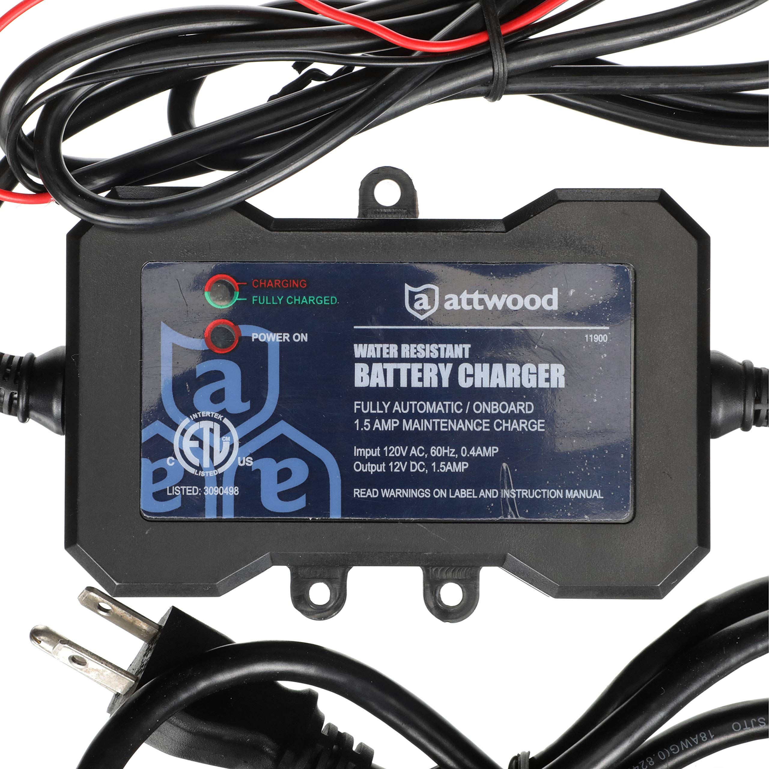 Attwood 11900-4 1.5 AMP Marine Battery Charger - Waterproof & Durable for Boats, RVs, and Outdoor Power Needs - Black