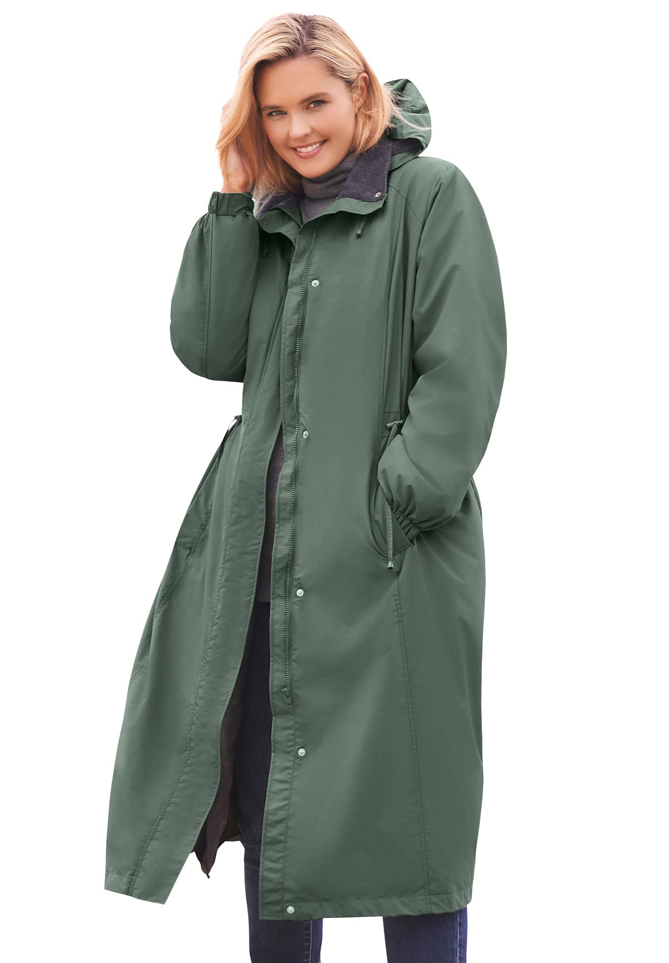 Women's Plus Size Long Hooded Taslon Jacket - Water-Resistant Lightweight Outerwear for Casual & Outdoor Activities | Perfect for Hiking, Travel & Everyday Wear