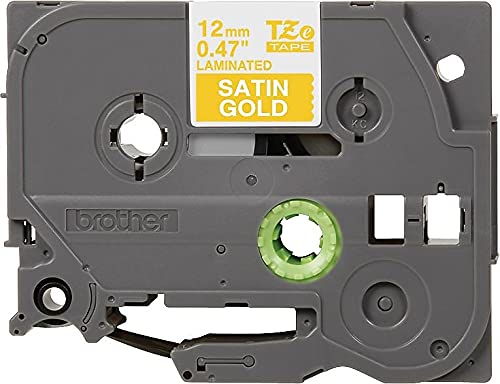 Brother TZMQ835 Satin Gold Label Tape - White Text on Gold, Perfect for Office Labeling, Home Organization & Craft Projects