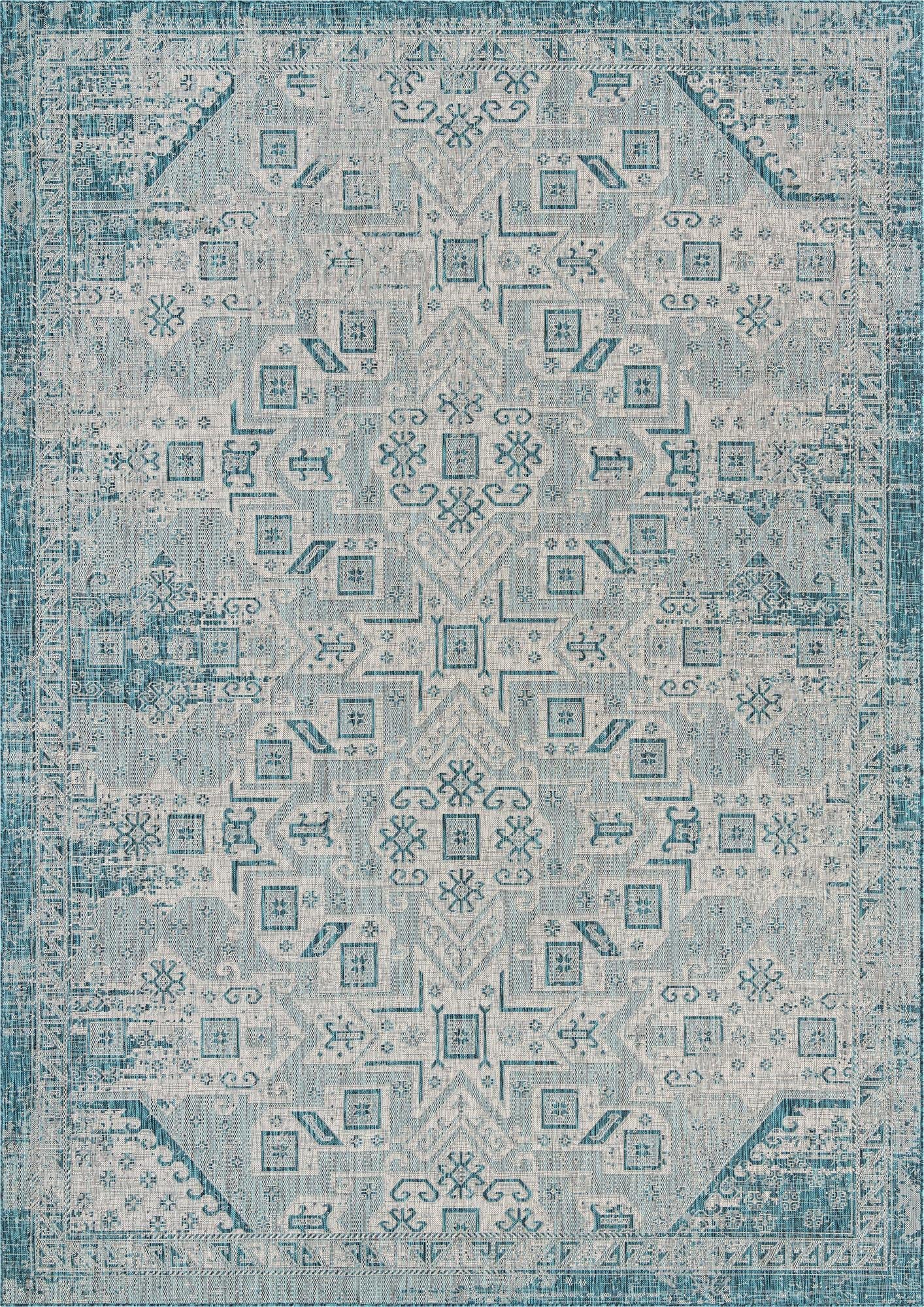 Aztec Flatweave Outdoor Rug 10' x 14' Teal - Durable & Stylish Area Rug for Patio, Deck, or Sunroom - Perfect for Living Rooms, Large Dining Areas & Open Floor Plans
