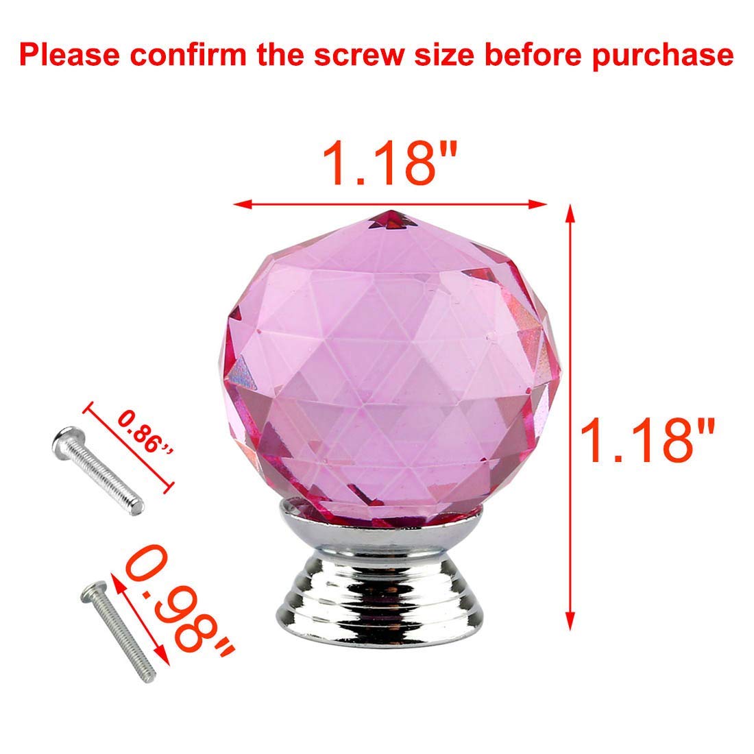30mm Crystal Glass Cabinet Knobs - 10pcs Pink for Kitchen Wardrobe Drawers