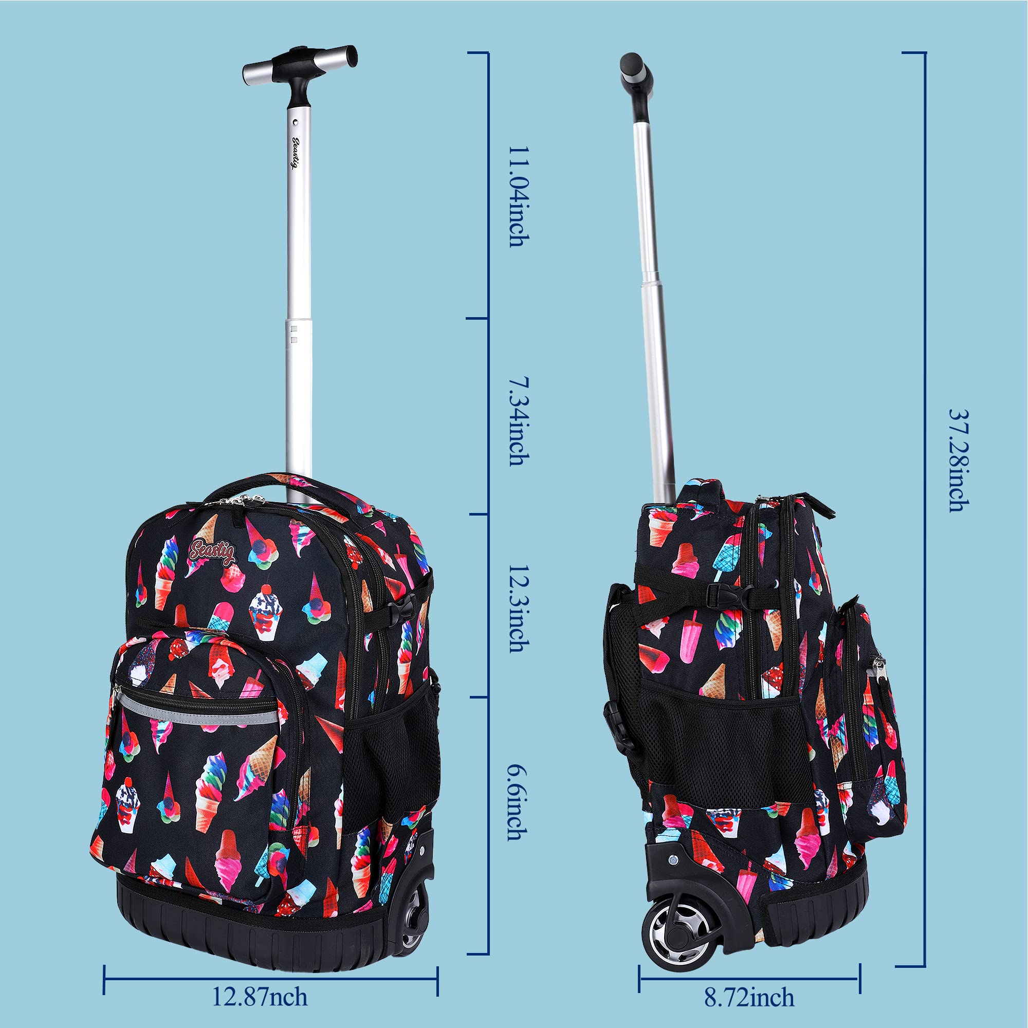 Seastig 18in Rolling Backpack with Wheels - Wheeled Carry-On Laptop Backpack for Adults & Kids, School Travel, Business Trips & Airplane Use