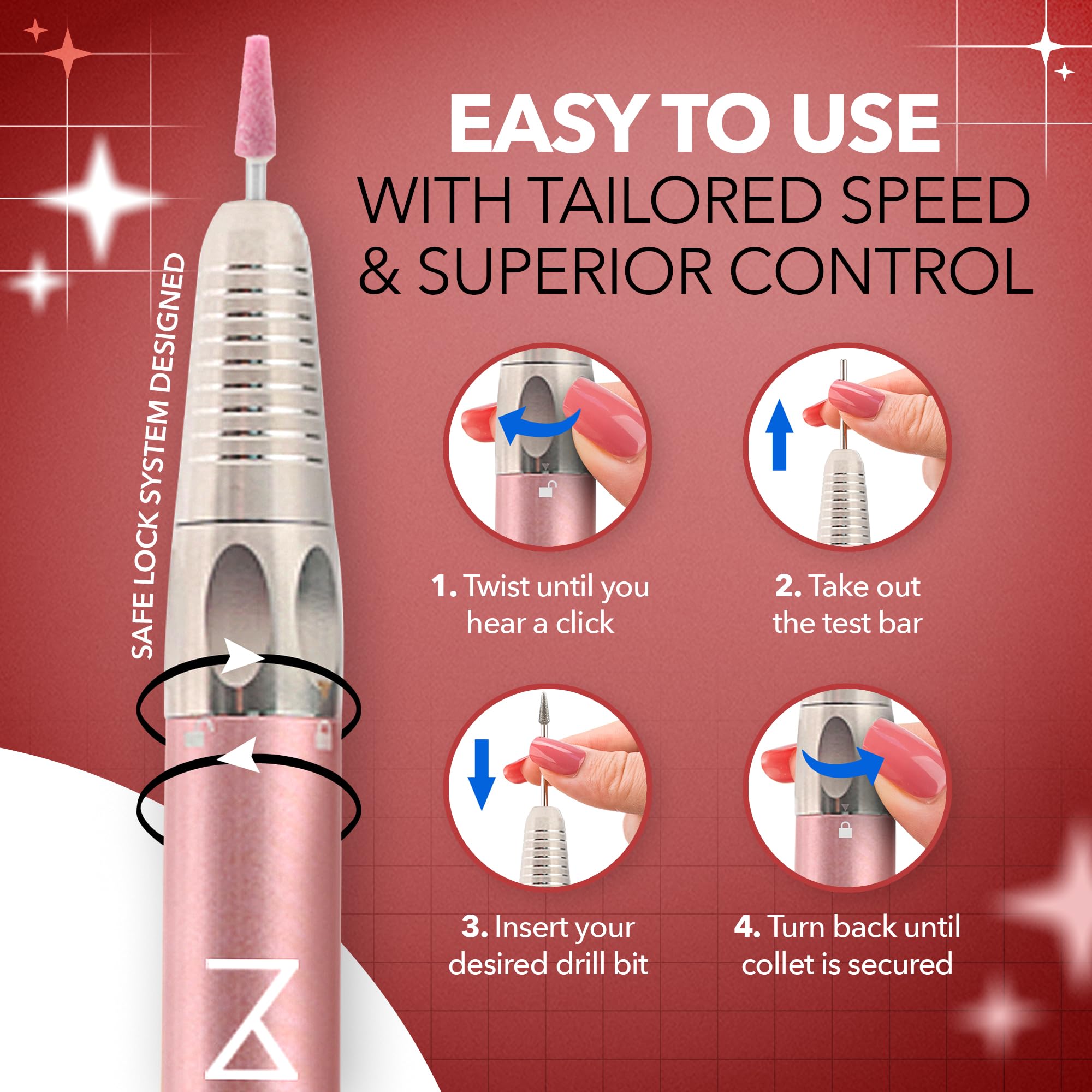 Professional Nail Drill Machine - 2-in-1 Brushless Motor, 35000 RPM, Cordless Electric Nail File with HD Display & Aluminum Alloy Casing - Perfect for Salon, Home Manicure & Pedicure (Rose Gold)