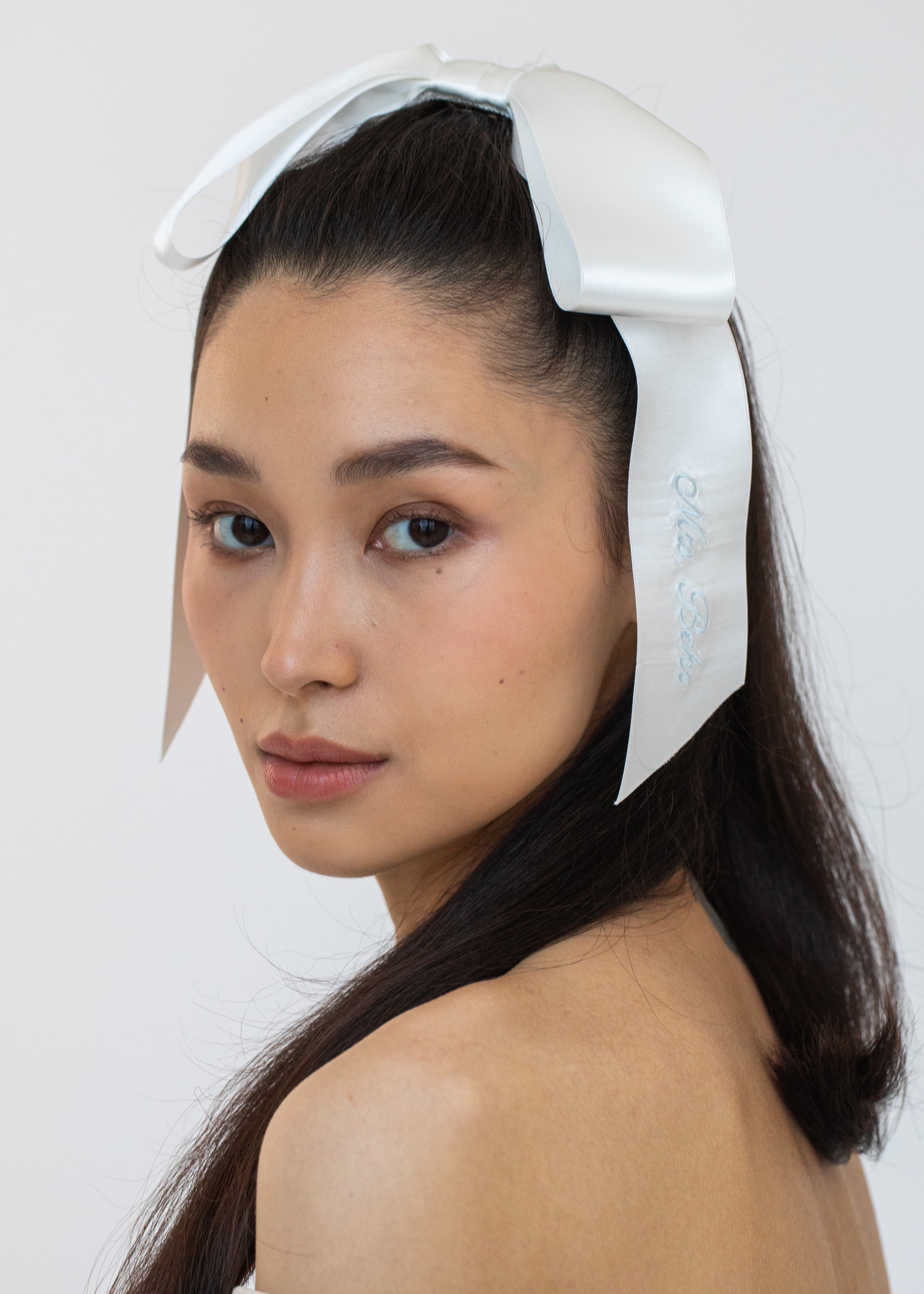 Monogram Adley Satin Bow Barrette Hair Clip - Elegant Snow White Hair Accessory for Women & Girls - Perfect for Weddings, Parties & Everyday Wear