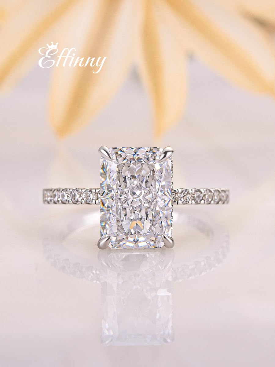 3.5/7.0 Carat Radiant Cut Simulated Diamond Engagement Ring for Women - 925 Sterling Silver Wedding Promise Ring (Perfect for Proposals, Anniversaries & Special Occasions)