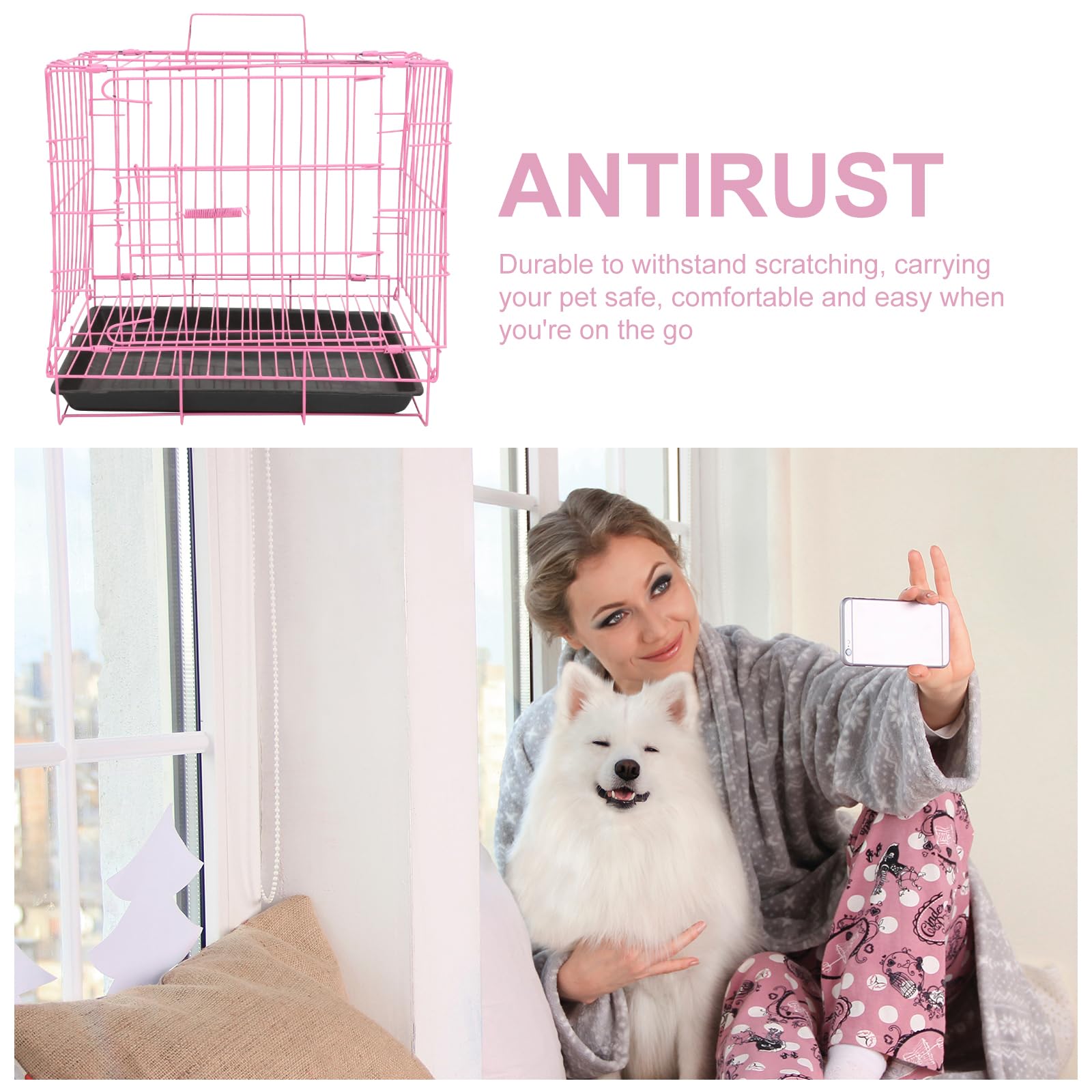 ULTECHNOVO Single Door Metal Dog Crate with Removable Tray - Portable Pet Cage for Medium Dogs, Poodles, Cats & Rabbits - Indoor & Outdoor Use for Home, Travel & Training