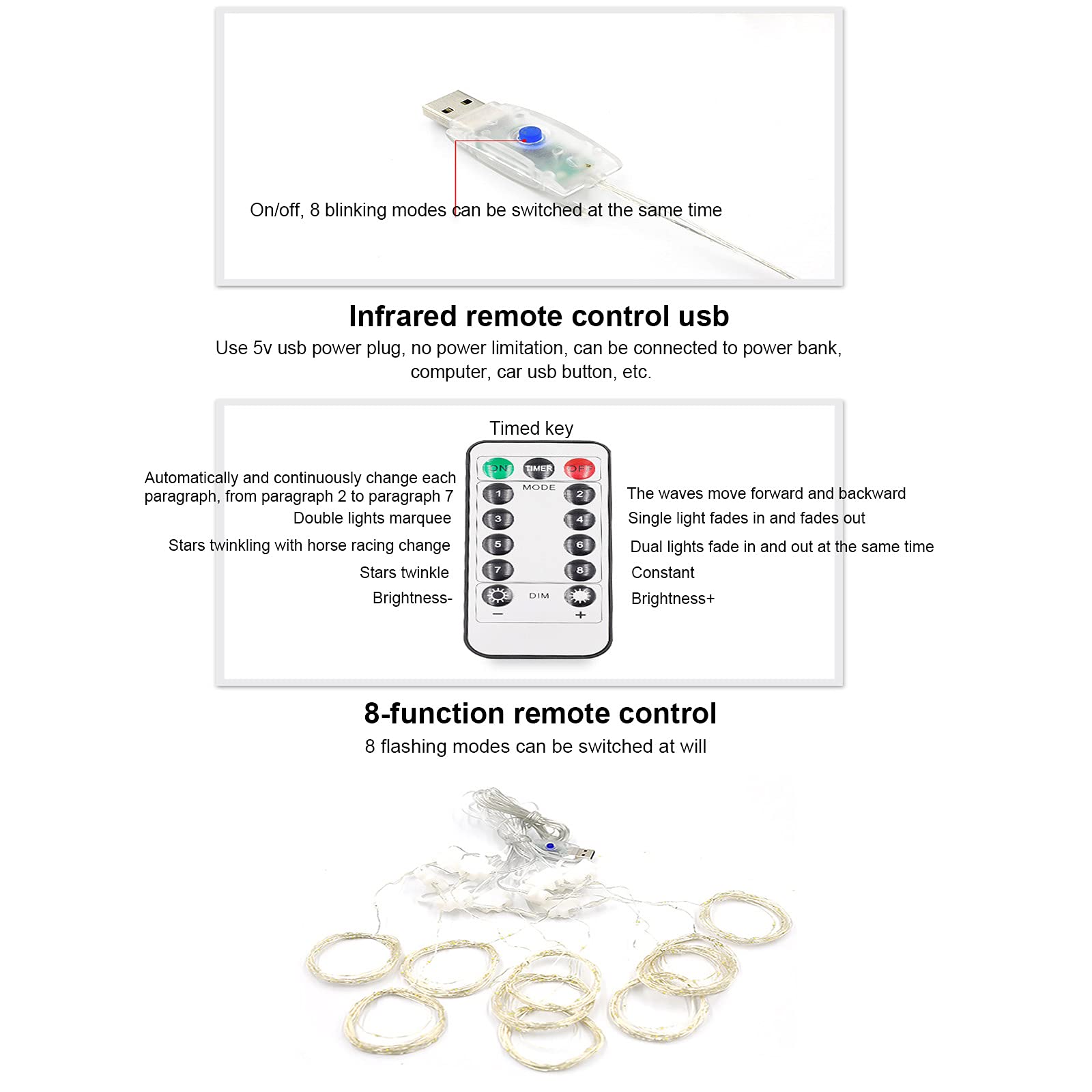 Outdoor LED Net Lights - 100LEDs USB Powered Fairy String Lights with 8 Lighting Modes & Hook - Warm White 3m x 1m for Christmas, Wedding, Garden, Bedroom, Patio Decor - Perfect for Holiday Parties, Romantic Evenings & Outdoor Entertaining