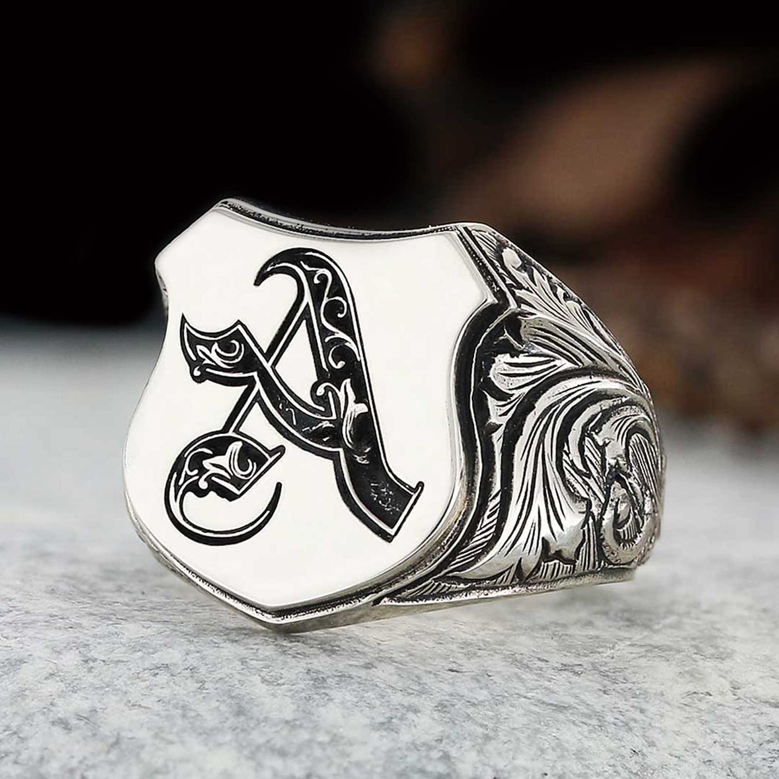 Custom Initial Letter Ring for Men - Handmade Monogram Silver Signet Ring with A-Z Alphabet Jewelry - Personalized Name Ring for Gifts, Engagements & Everyday Wear