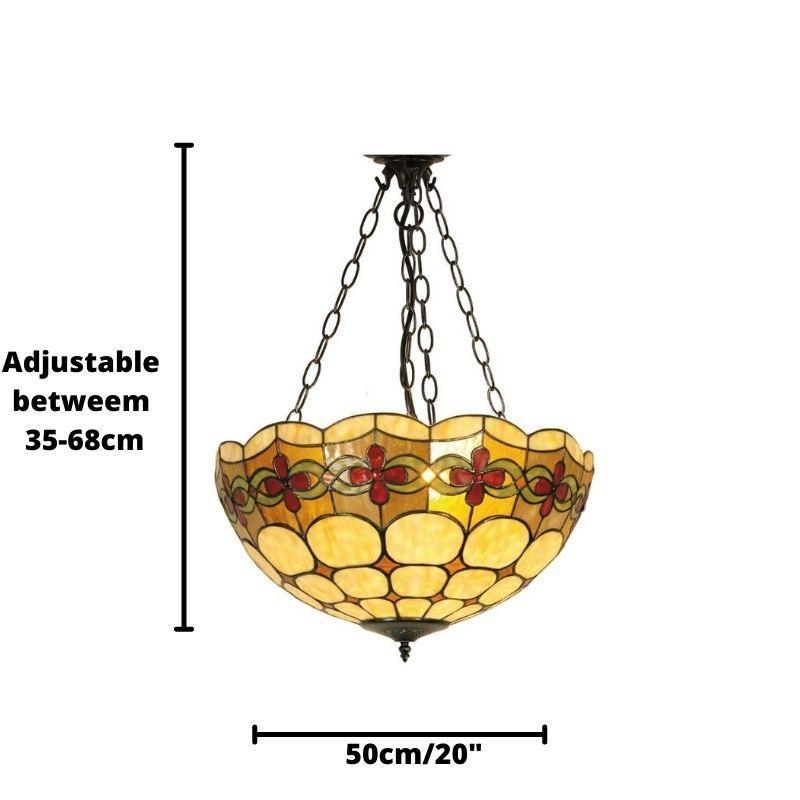 Atlantic 40cm Inverted Tiffany Style Stained Glass Ceiling Light with Adjustable Chain - Perfect for Dining Room, Bedroom & Living Room Lighting Decor